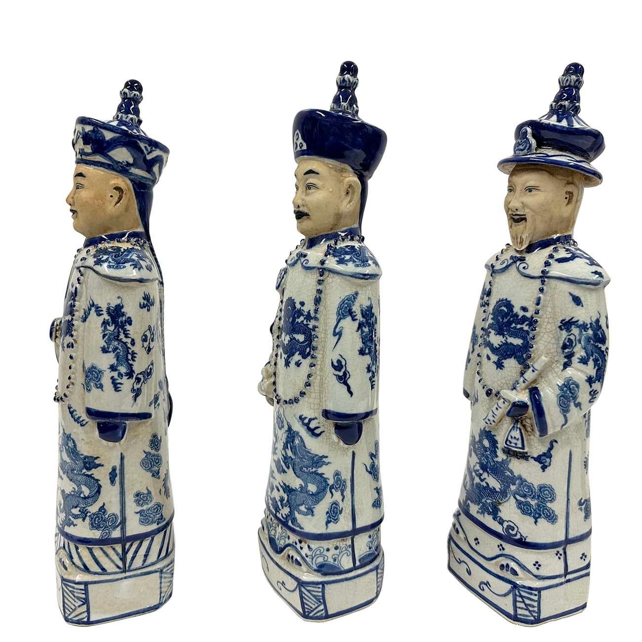 Chinese Blue and White Porcelain Qing Emperor King Figures set For Sale 5