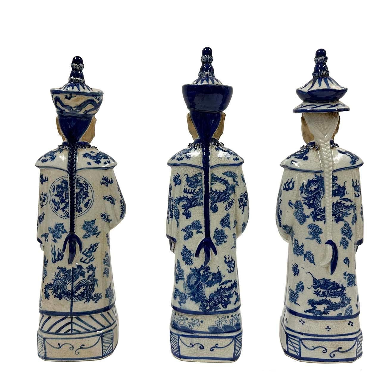 Chinese Blue and White Porcelain Qing Emperor King Figures set For Sale 6