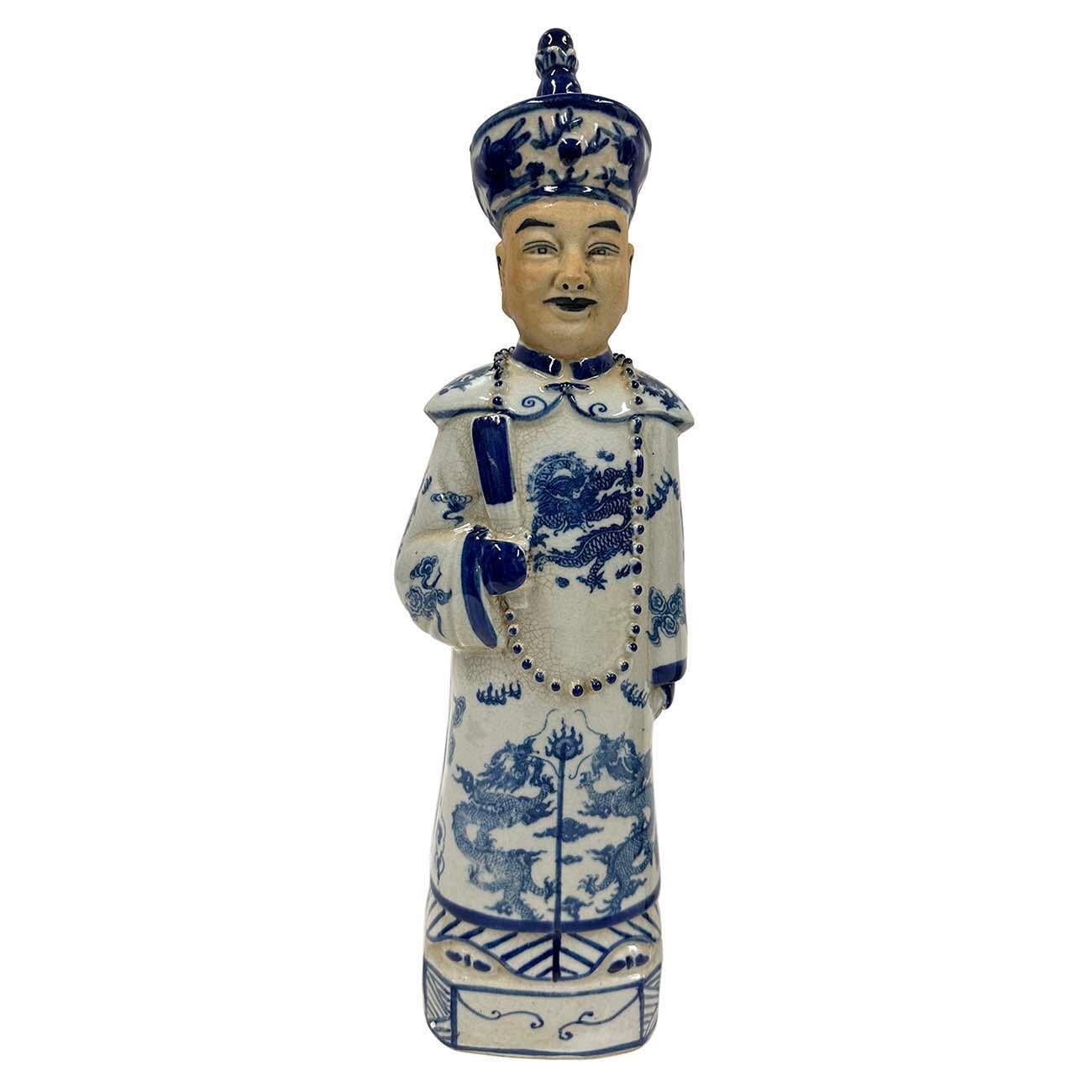 Chinese Blue and White Porcelain Qing Emperor King Figures set For Sale 2