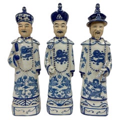 Chinese Blue and White Porcelain Qing Emperor King Figures set