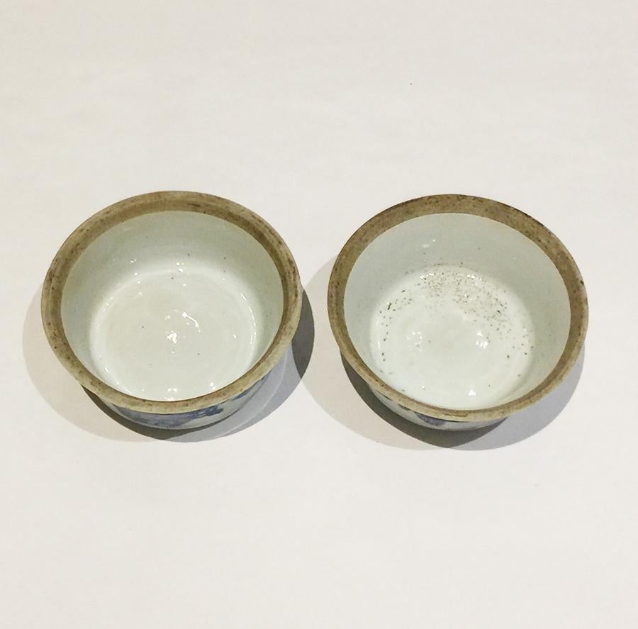 17th Century Chinese Blue and White Porcelain Salt Cellars, Kangxi For Sale