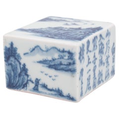 Sceau chinois en porcelaine bleue et blanche