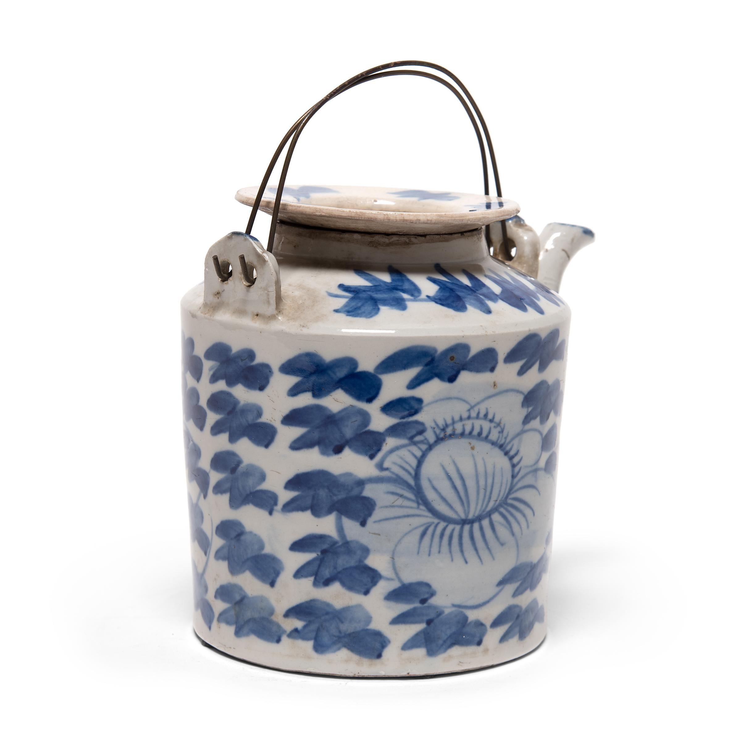Glazed Chinese Blue and White Porcelain Tea Pot