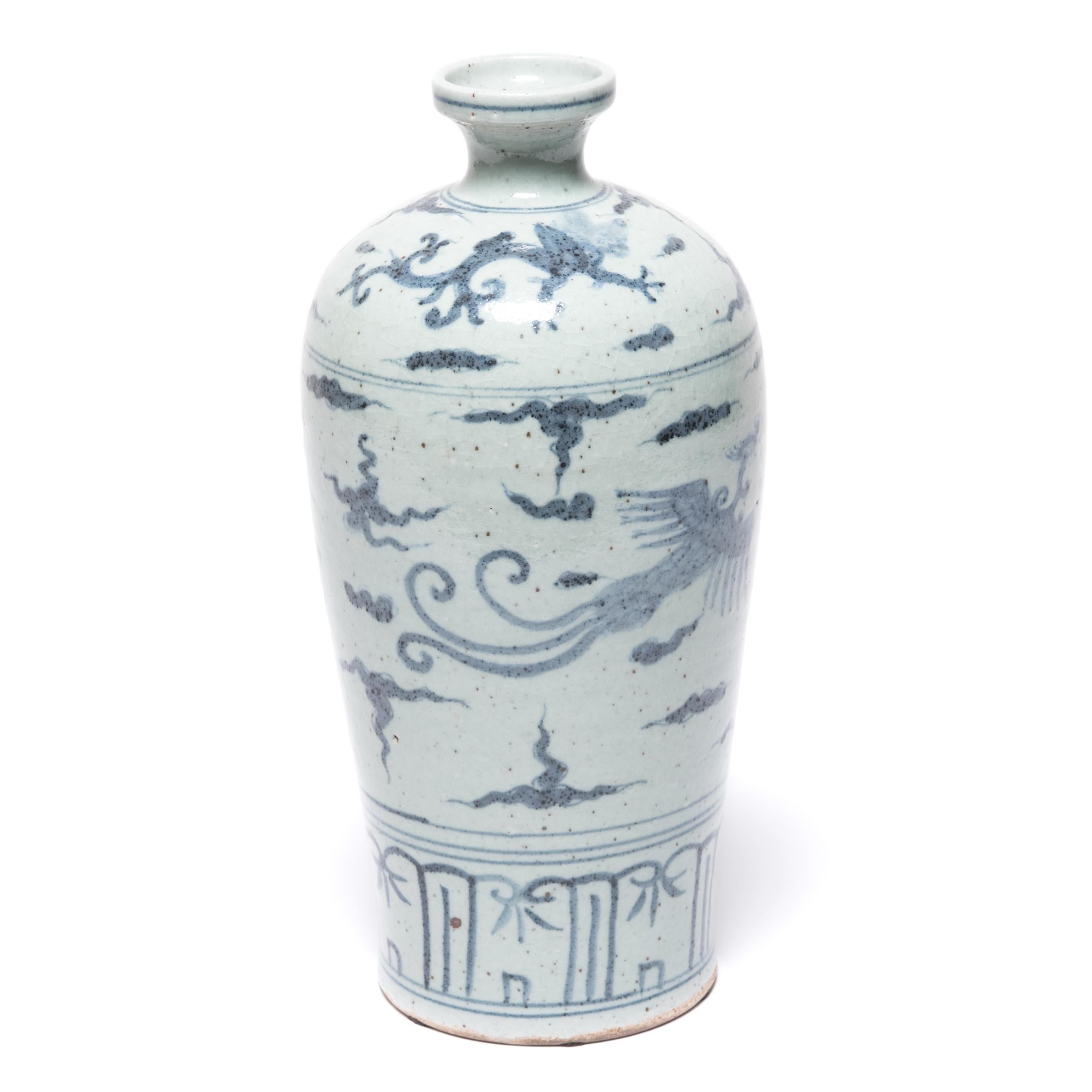 Glazed Chinese Blue and White Porcelain Vase