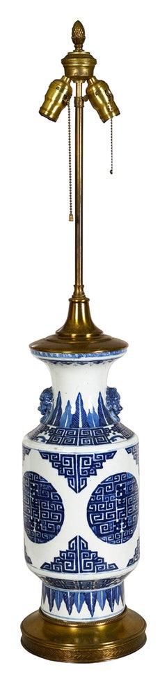 Chinese blue and white porcelain vase / lamp, C19th