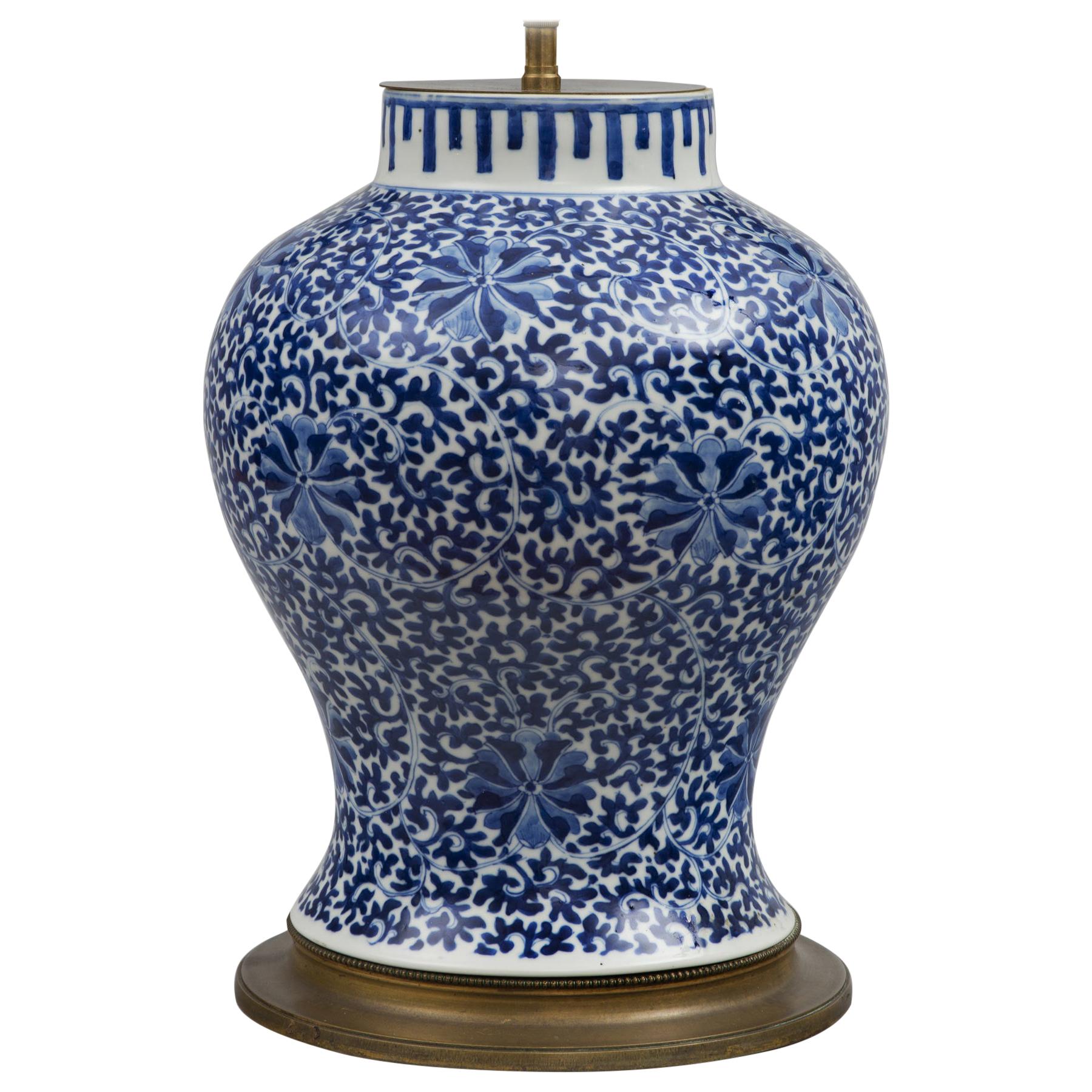 Chinese Blue and White Porcelain Vase Lamp, circa 1880 For Sale at 1stDibs
