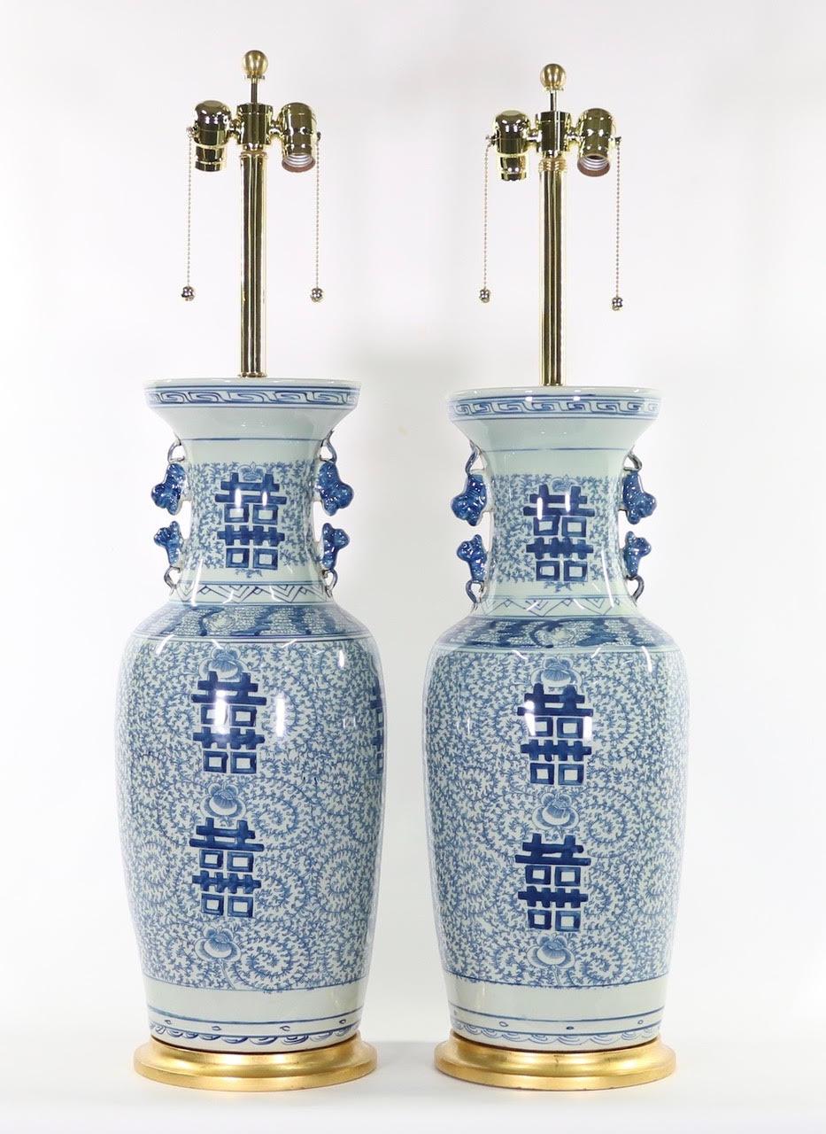 19th Century Chinese Blue and White Porcelain Vase Table Lamps