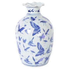 Chinese Blue and White Porcelain Vase with Butterflies