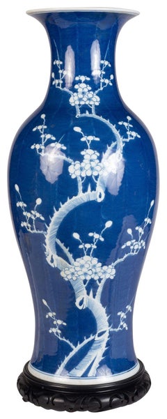 Chinese Blue and White Prunus blossom vase/lamp, circa 1890.