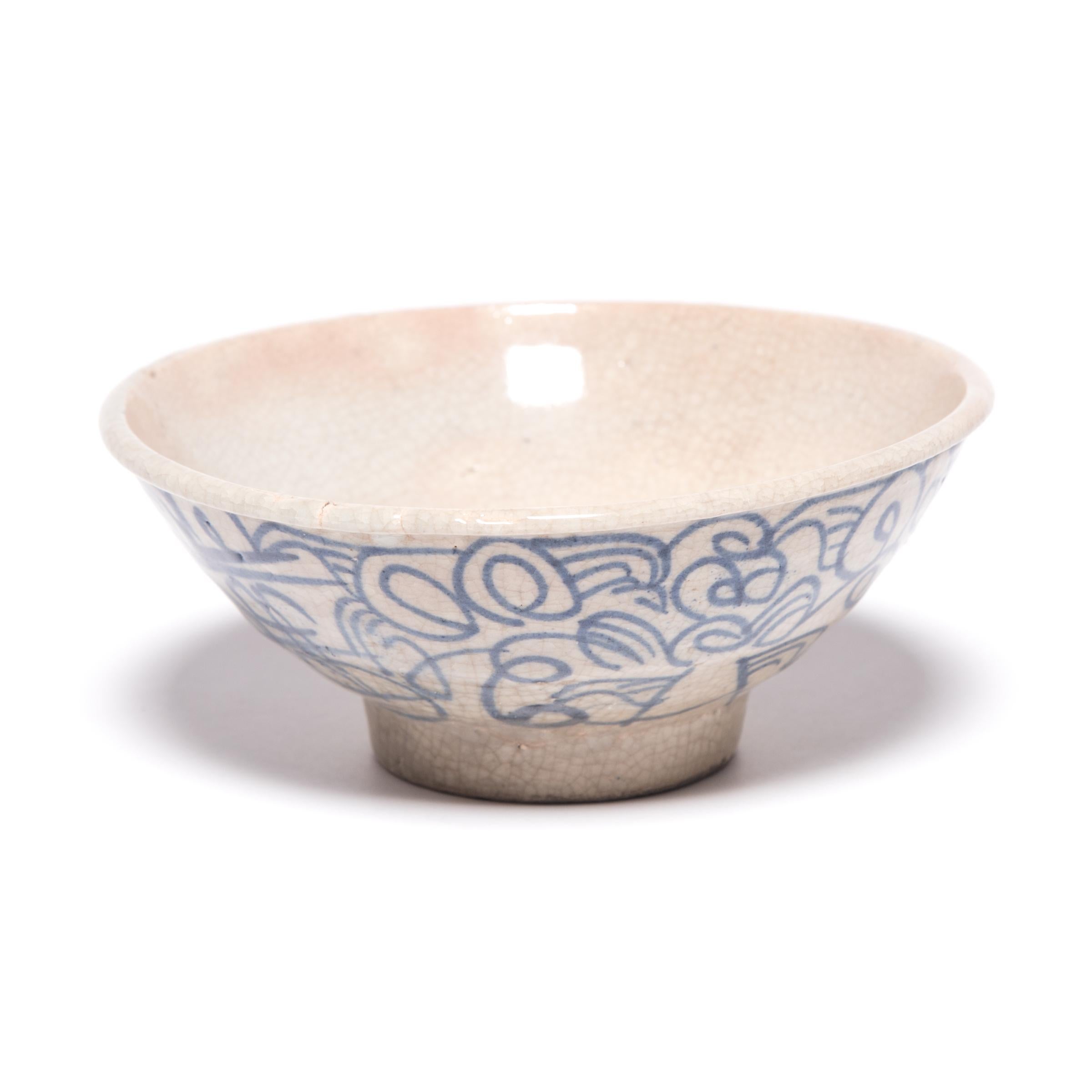 Glazed Chinese Blue and White Rice Bowl, circa 1900