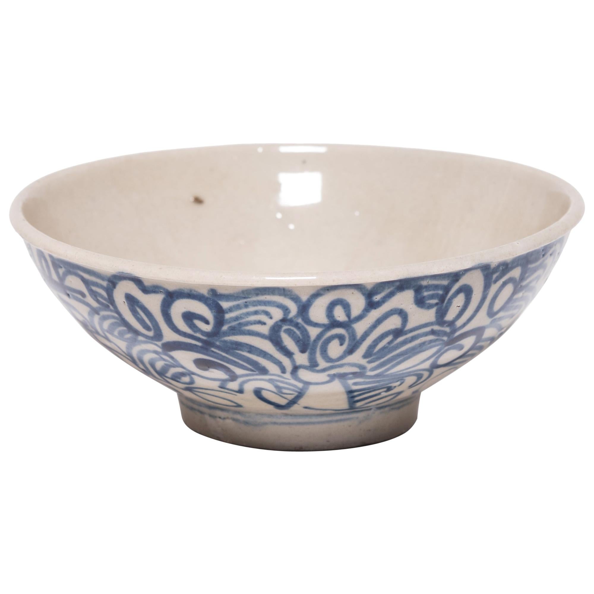 Chinese Blue and White Rice Bowl, circa 1900 For Sale