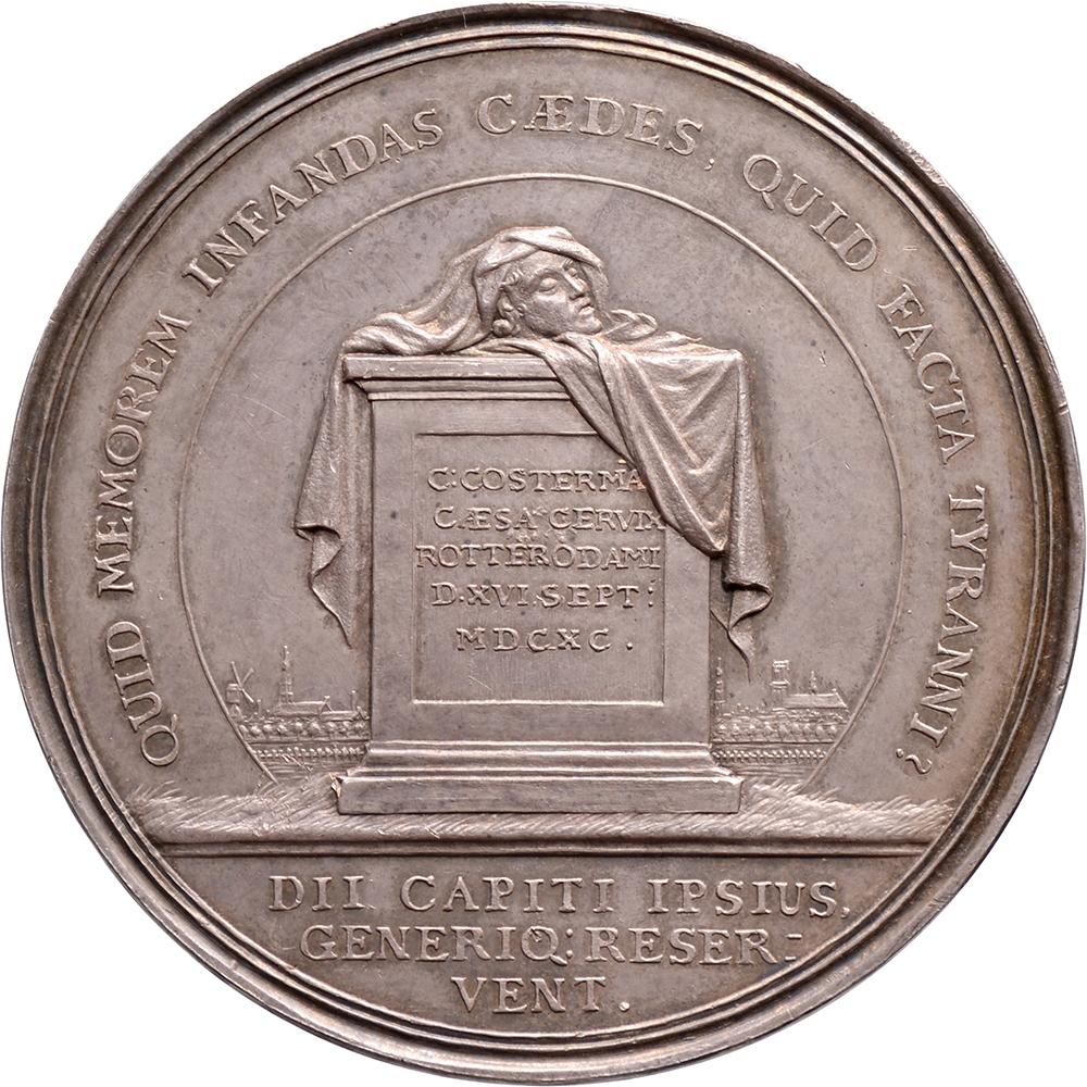 Fin du XVIIe siècle Assiette Riots Rotterdam bleue et blanche, période Kangxi avec médaille d'argent en vente