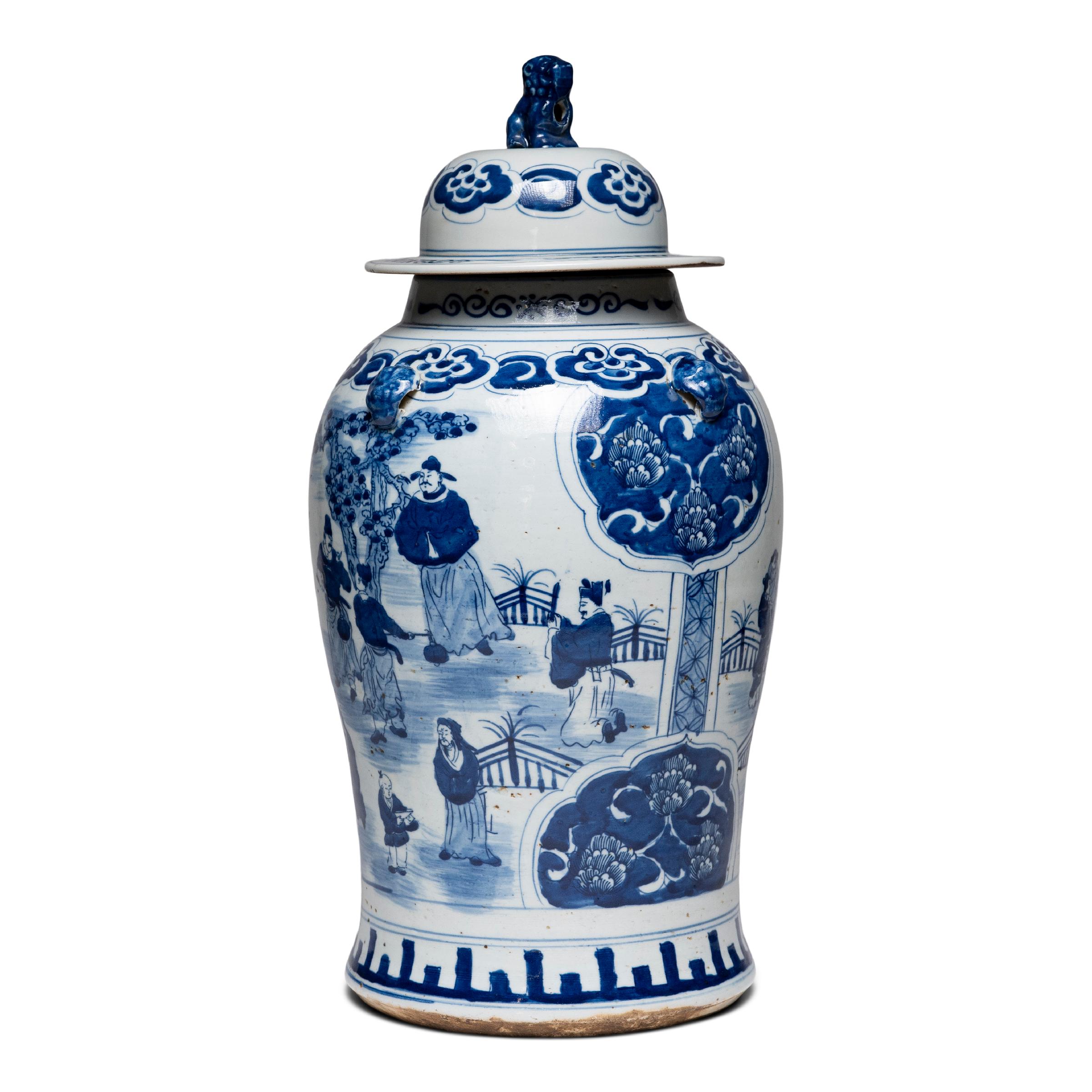 Glazed Chinese Blue and White Ruyi Baluster Jar For Sale