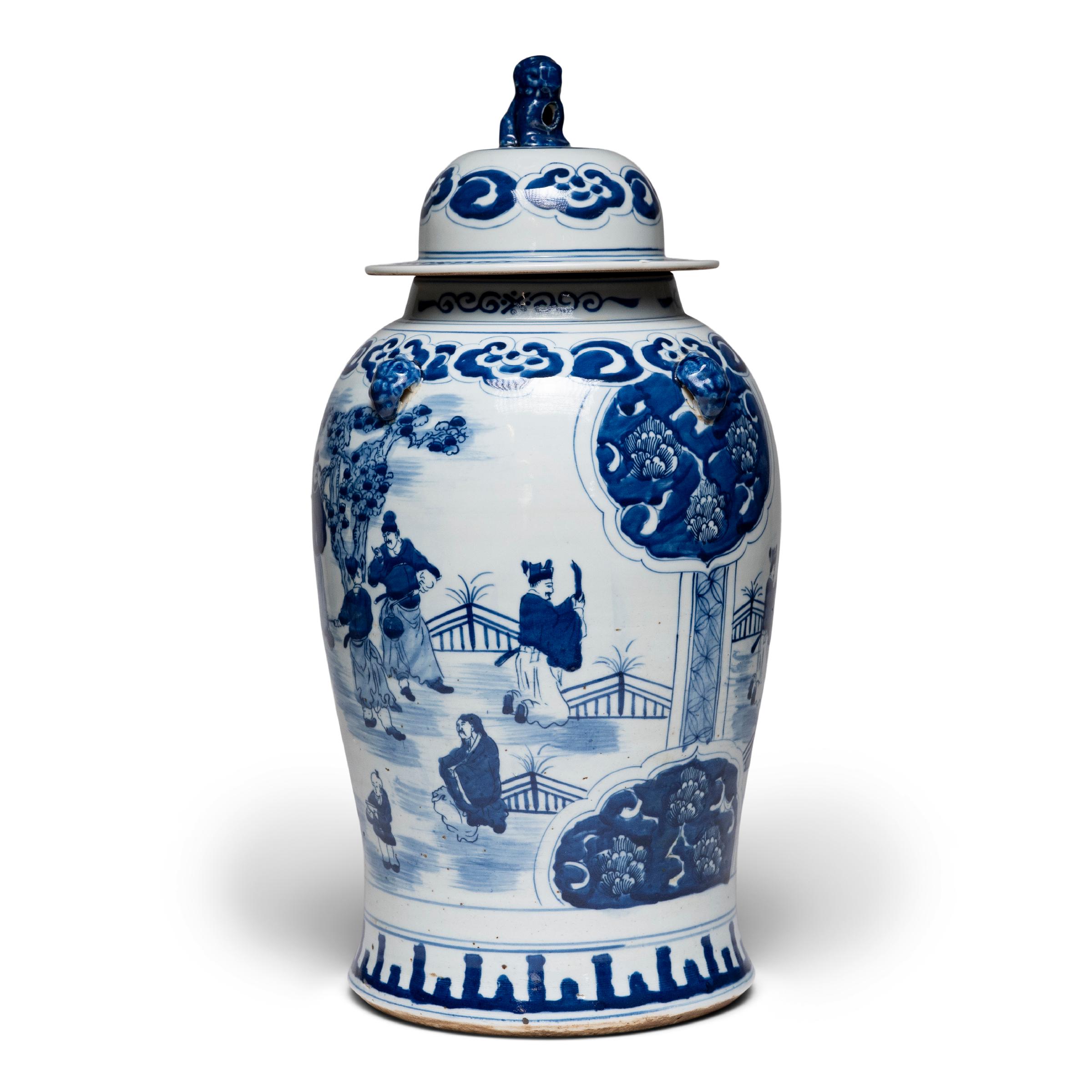 Glazed Chinese Blue and White Ruyi Baluster Jar For Sale
