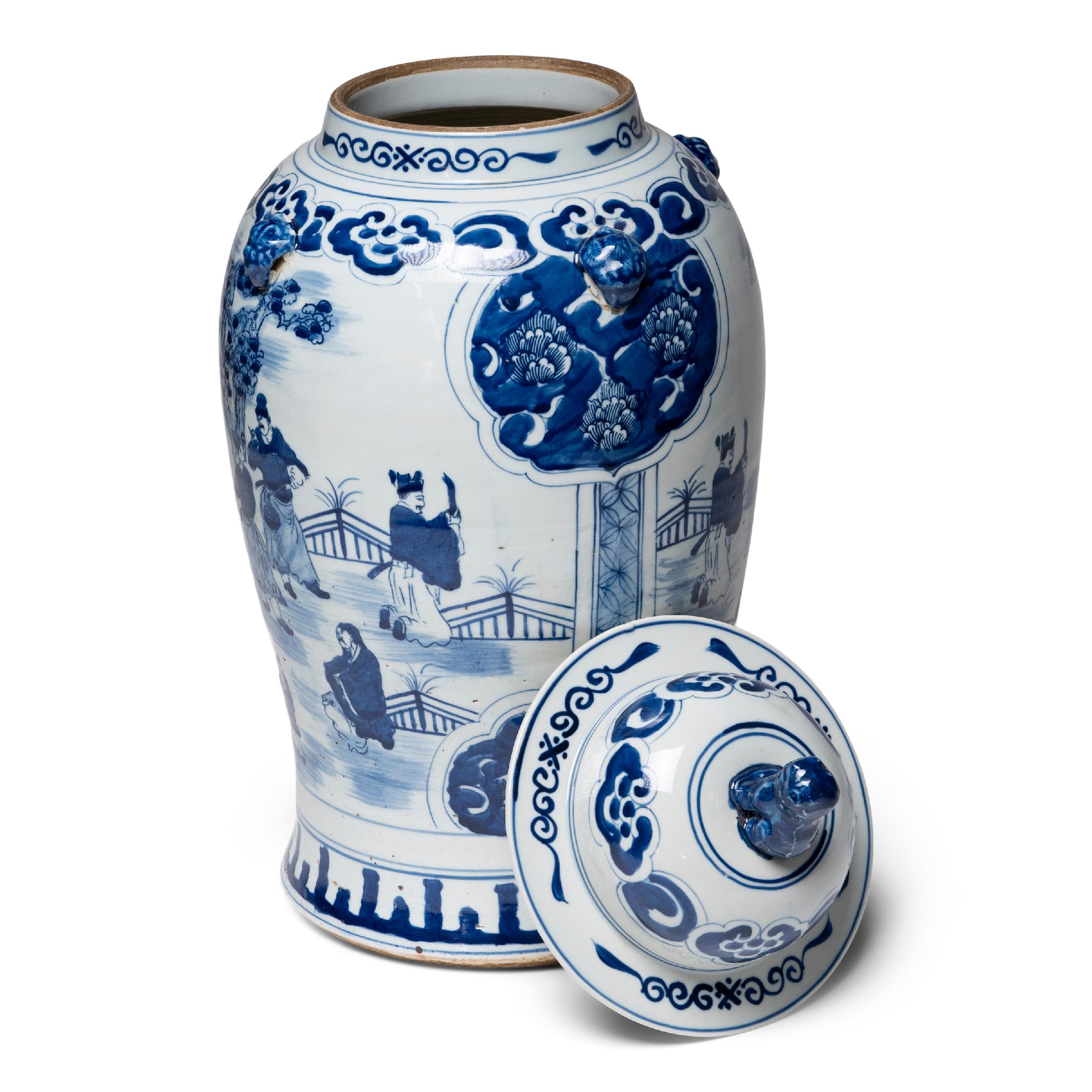 Contemporary Chinese Blue and White Ruyi Baluster Jar For Sale