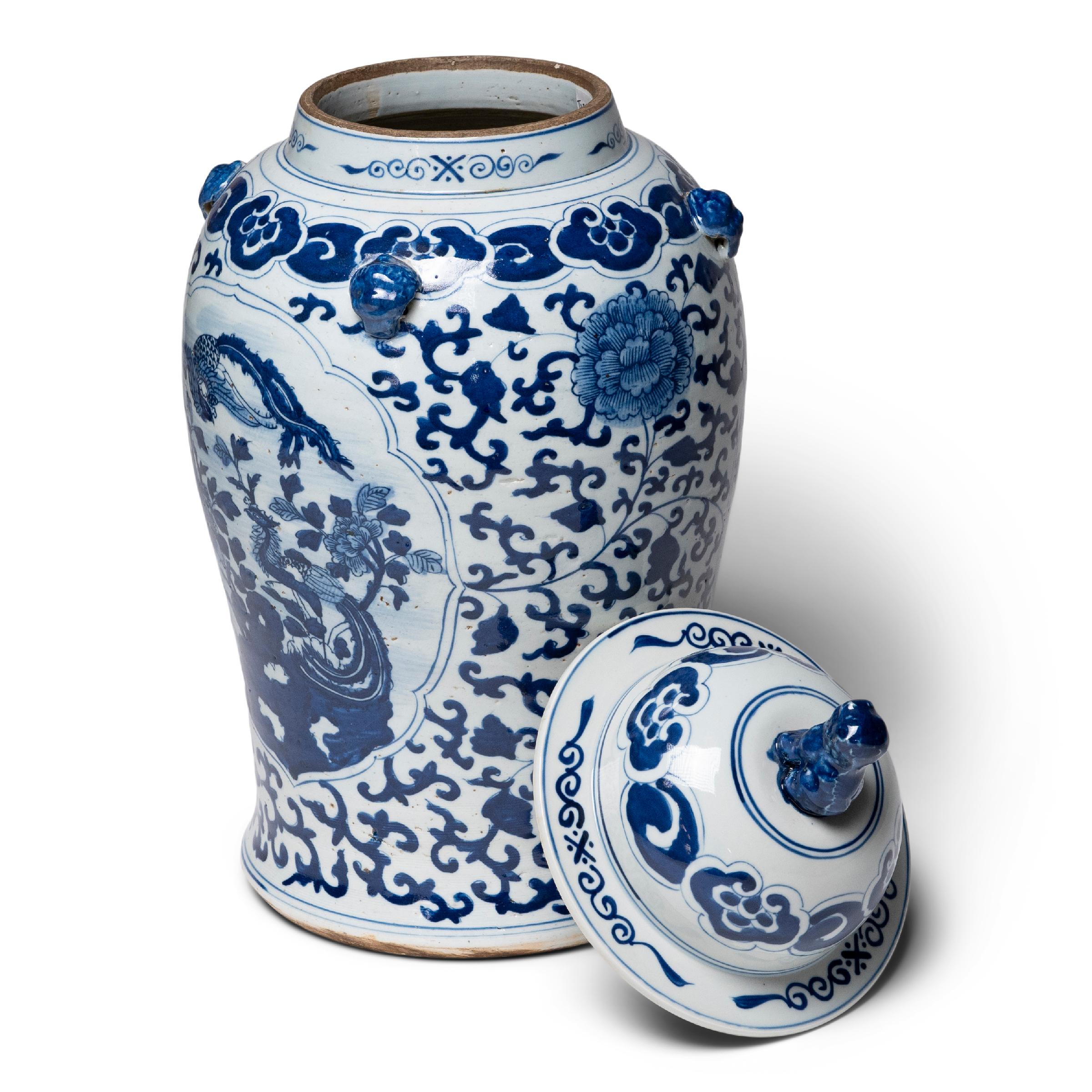 Contemporary Chinese Blue and White Scholars' Garden Baluster Jar For Sale