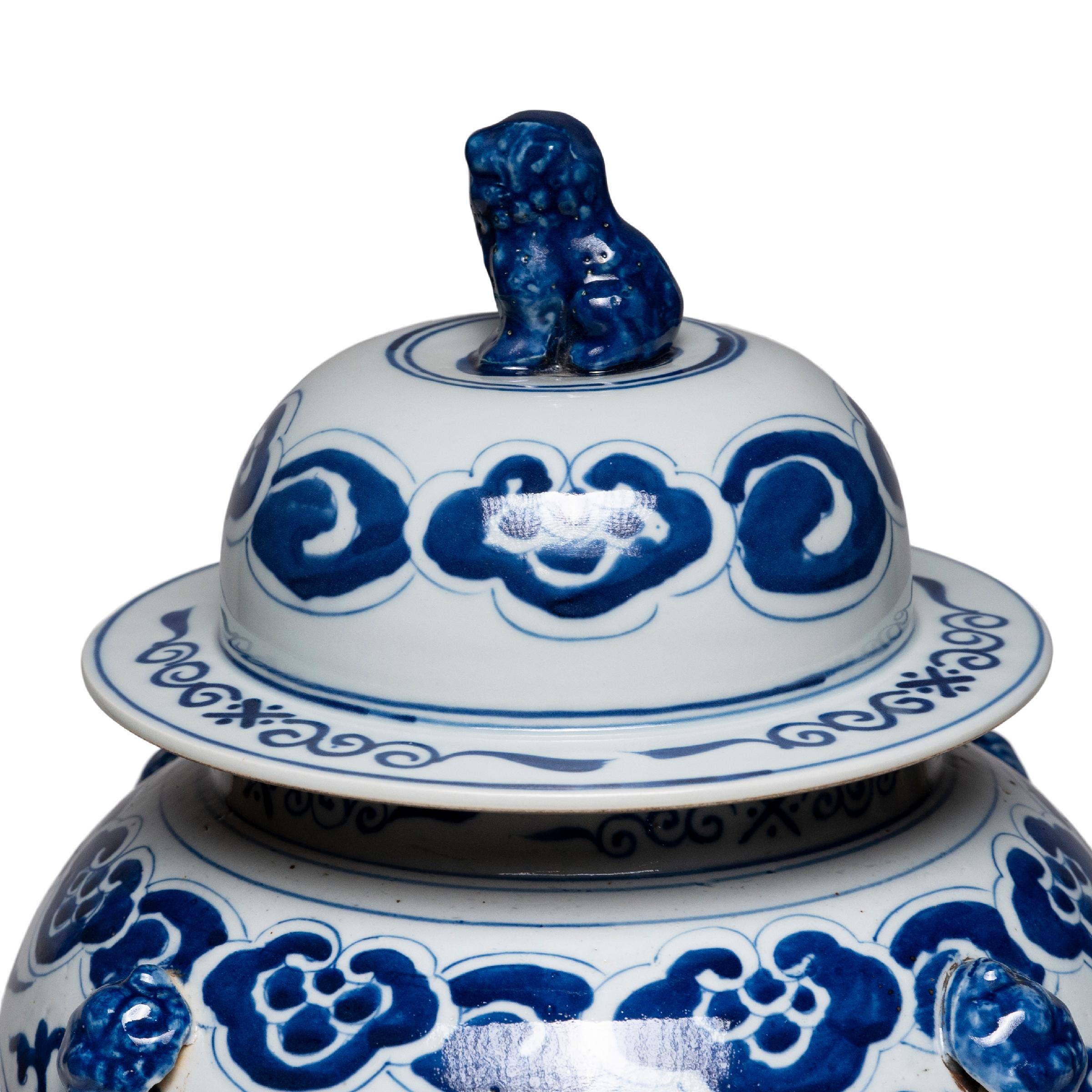 Porcelain Chinese Blue and White Scholars' Garden Baluster Jar For Sale