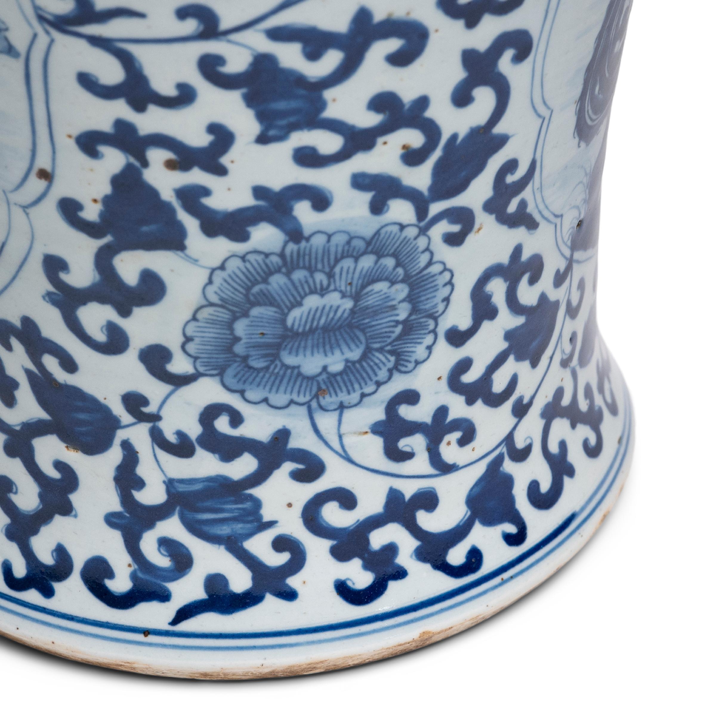 Chinese Blue and White Scholars' Garden Baluster Jar For Sale 1