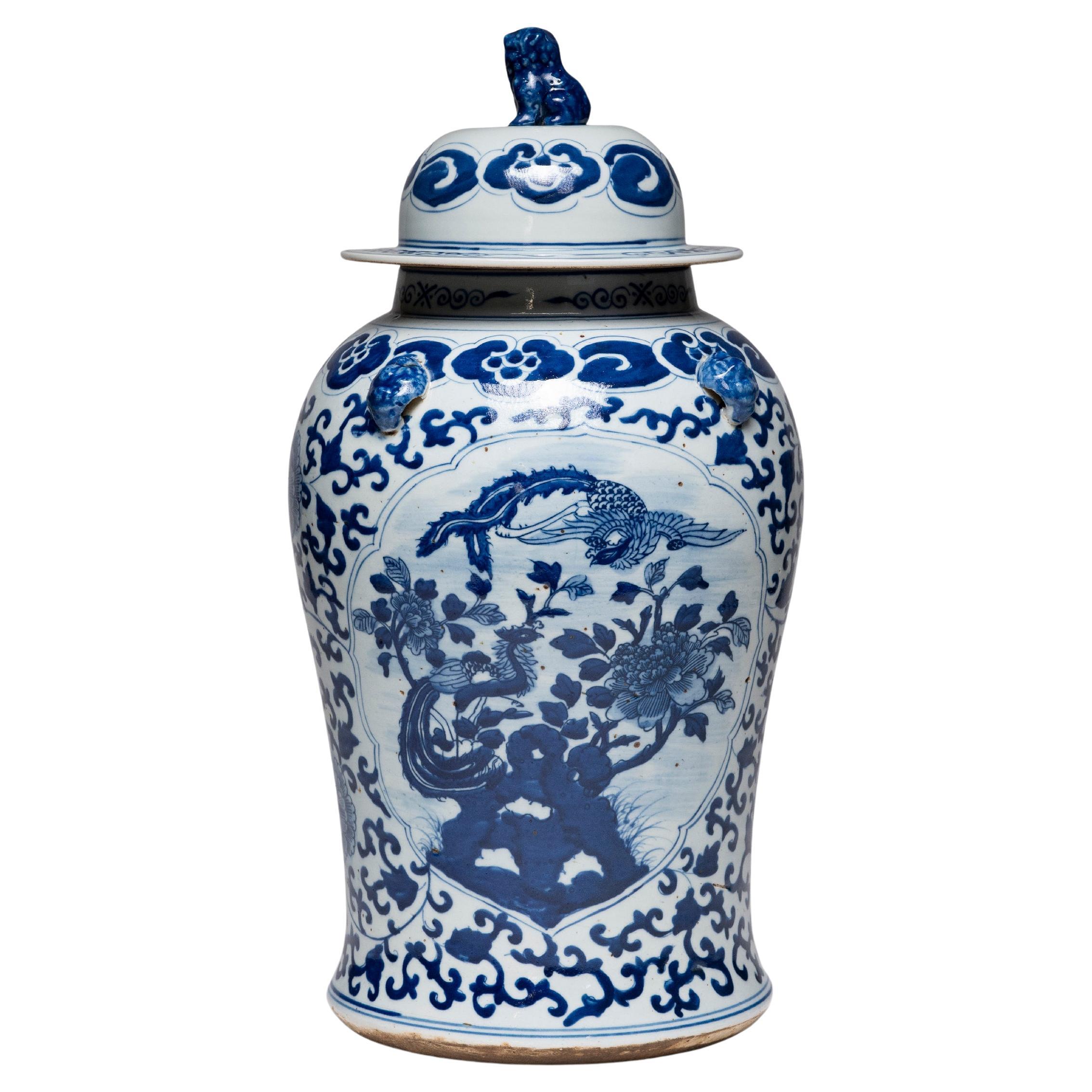 Chinese Blue and White Scholars' Garden Baluster Jar For Sale