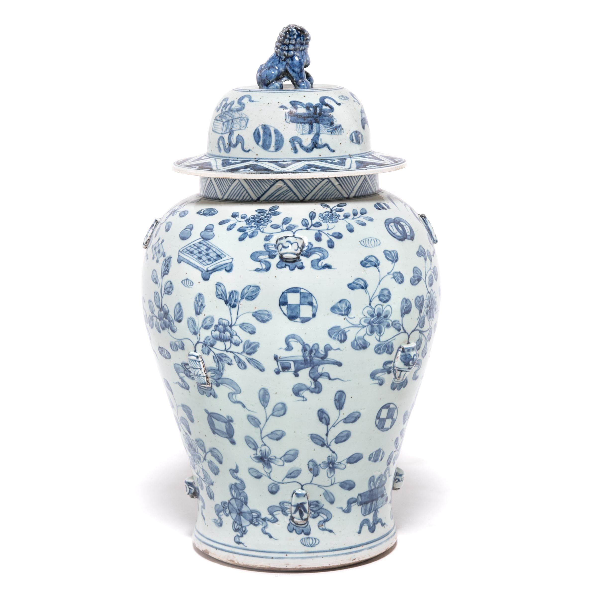 Chinese Blue and White Scholars' Joy Ginger Jar In Good Condition In Chicago, IL