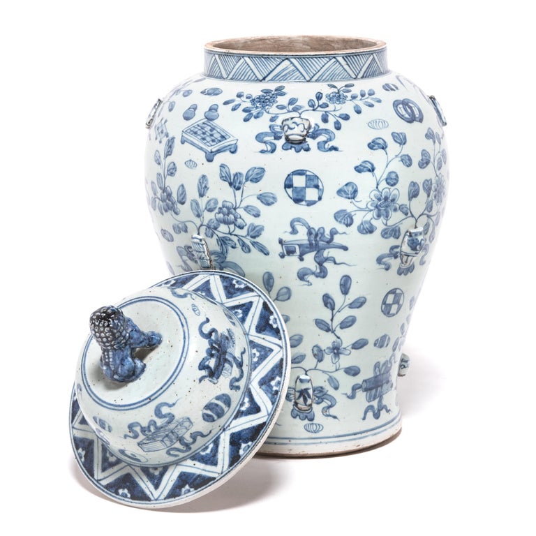 Contemporary Chinese Blue and White Scholars' Joy Ginger Jar For Sale