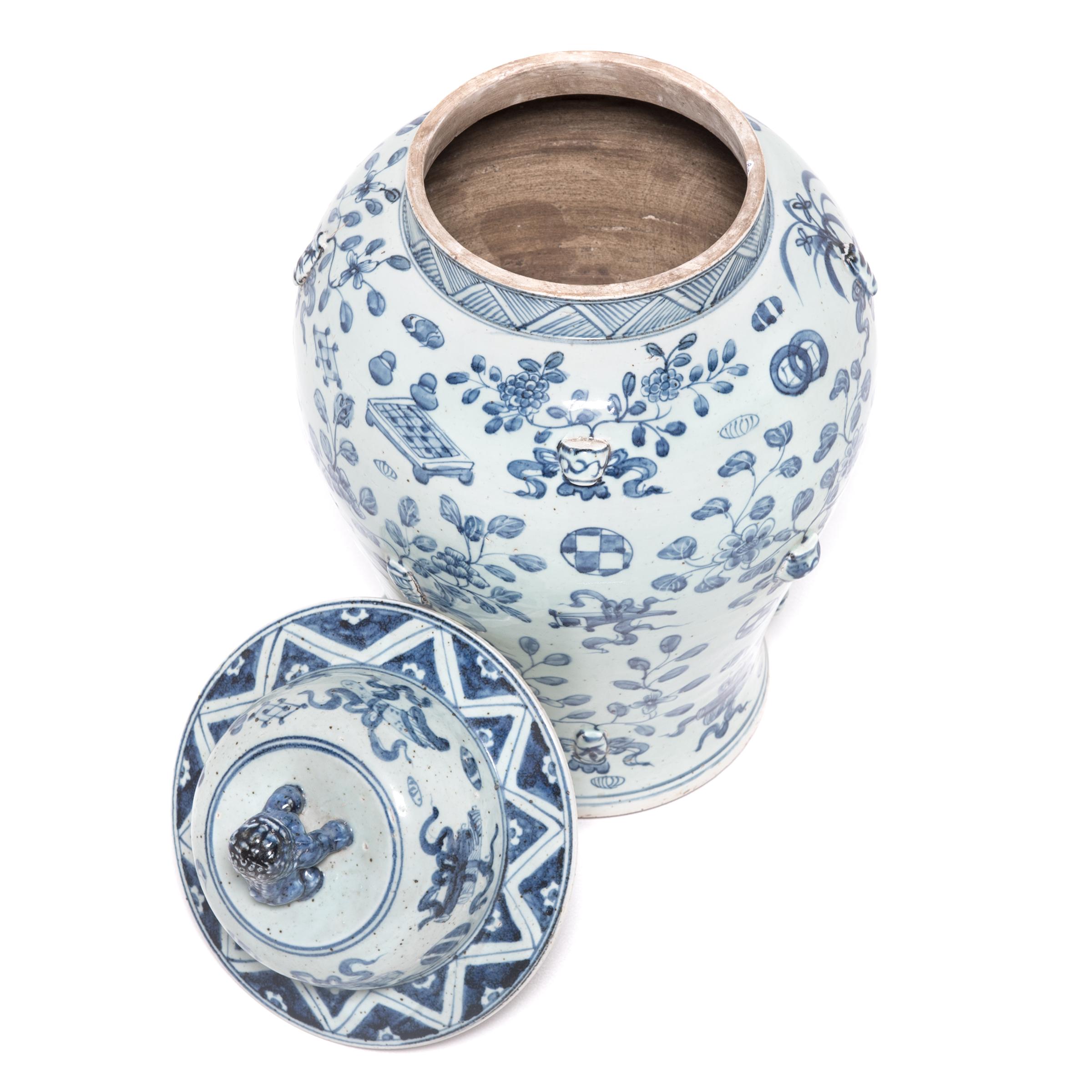 Porcelain Chinese Blue and White Scholars' Joy Ginger Jar