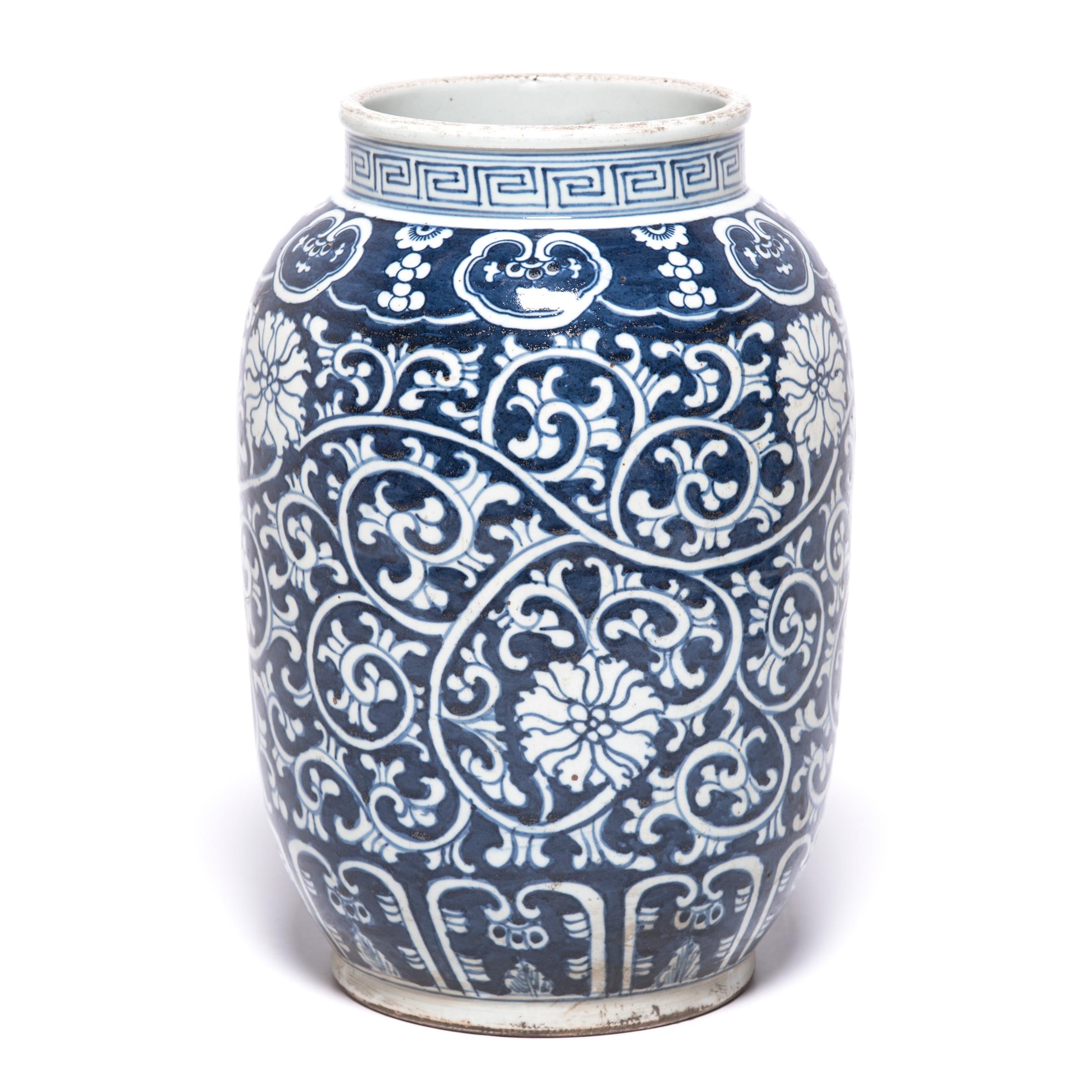 Drawing on China’s long-standing blue and white porcelain tradition, contemporary artisans in Beijing replicate the celebrated technique in this handsome jar. Using the jar’s simple shape as a blank canvas, the ceramicists contrast the crisp white