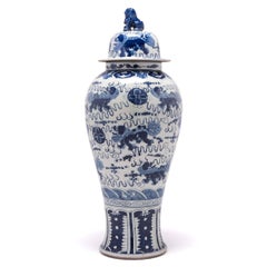 Chinese Blue and White Shizi Ginger Jar