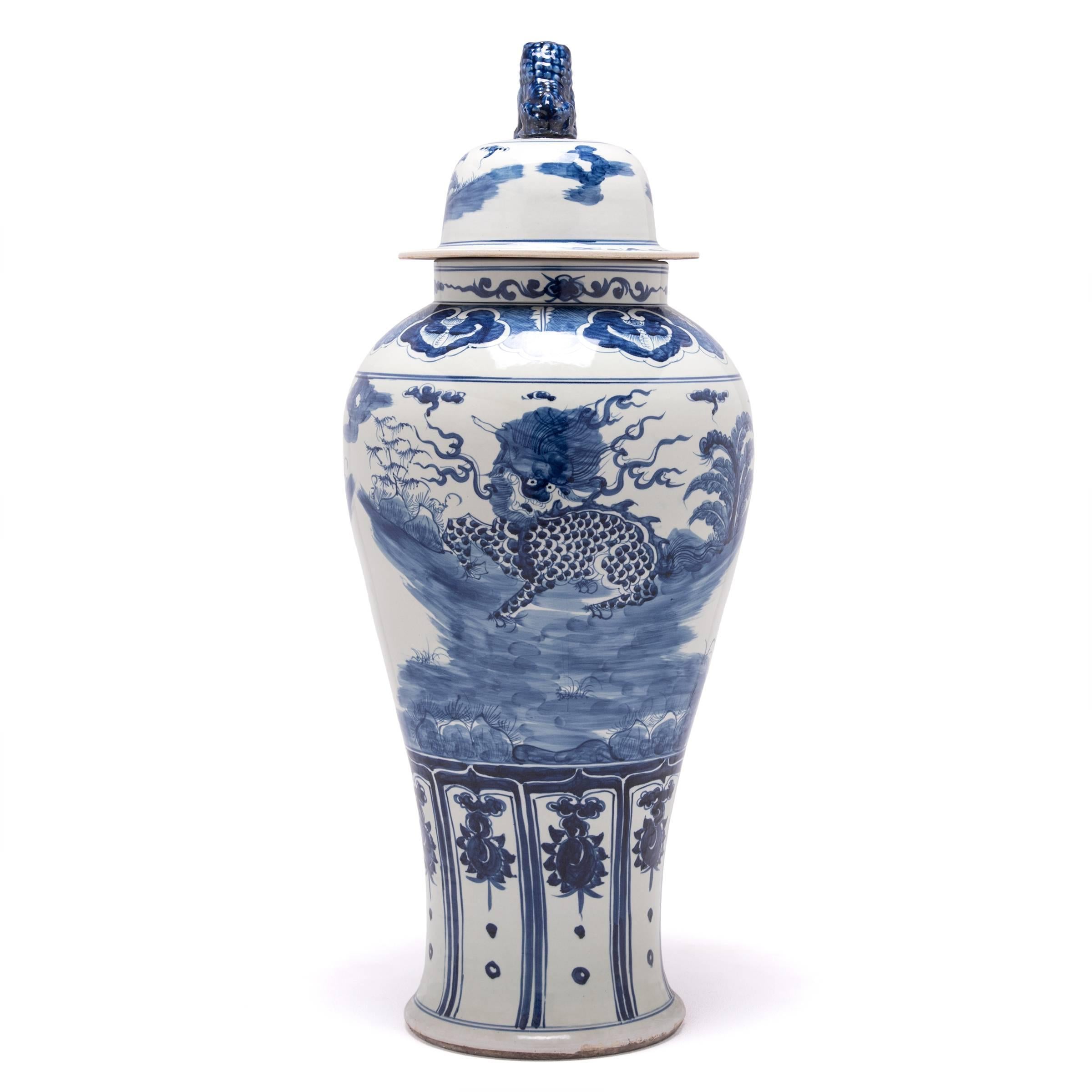 Glazed Chinese Blue and White Shizi Ginger Jar