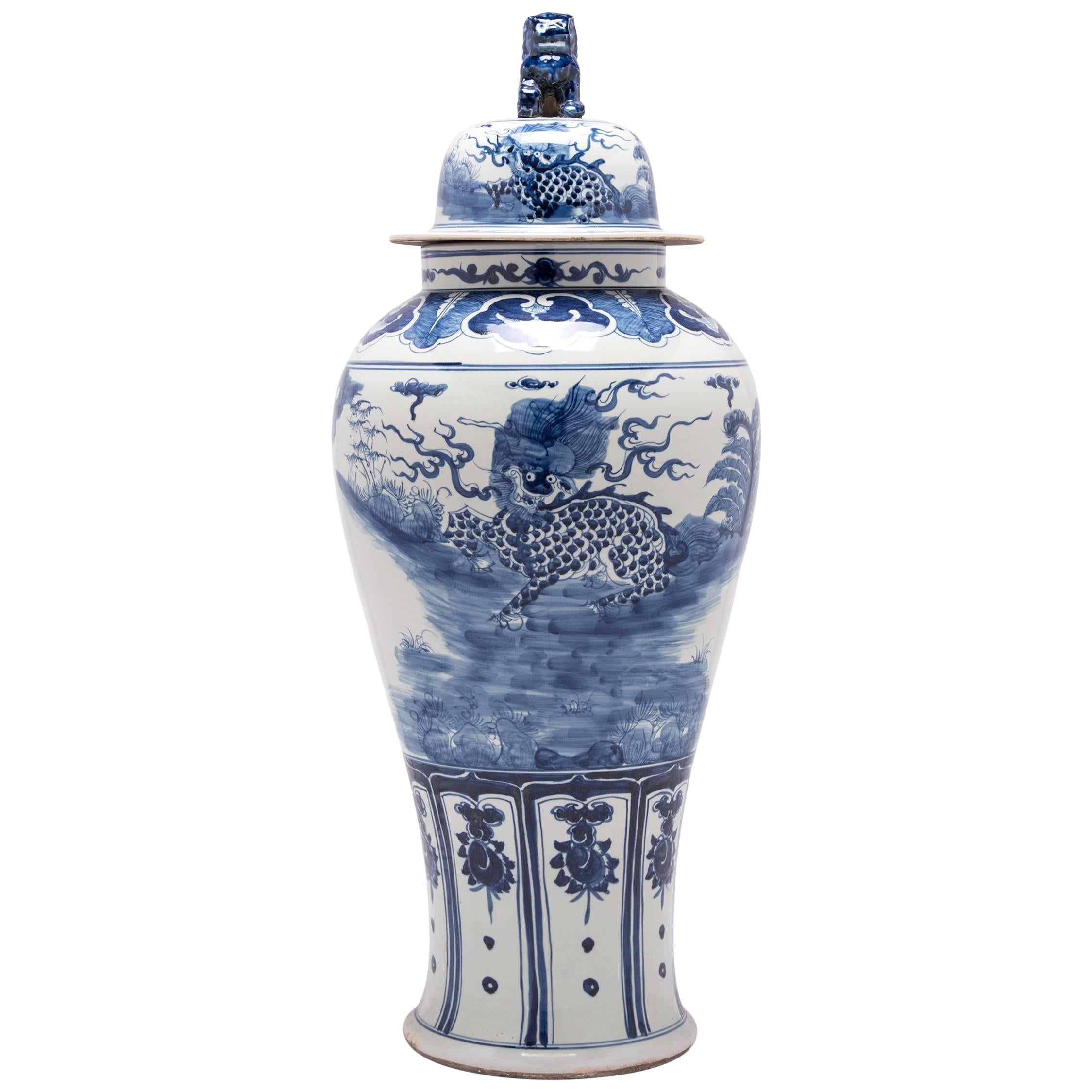 Chinese Blue and White Shizi Ginger Jar