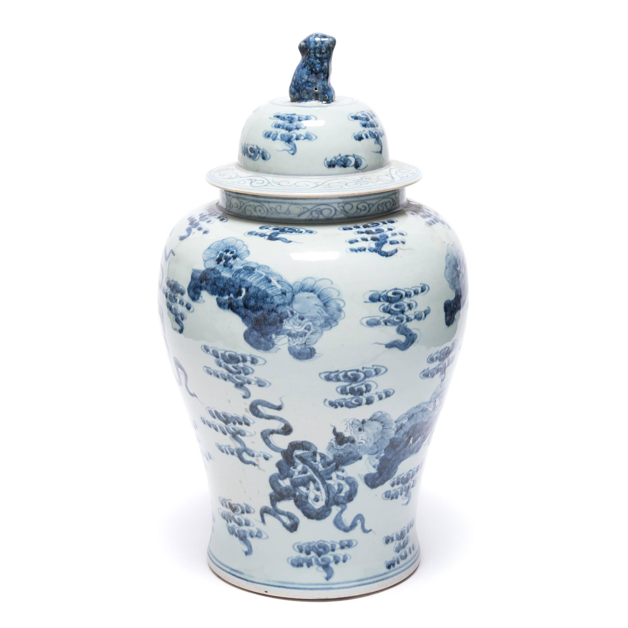Chinese Export Chinese Blue and White Shizi Jar For Sale