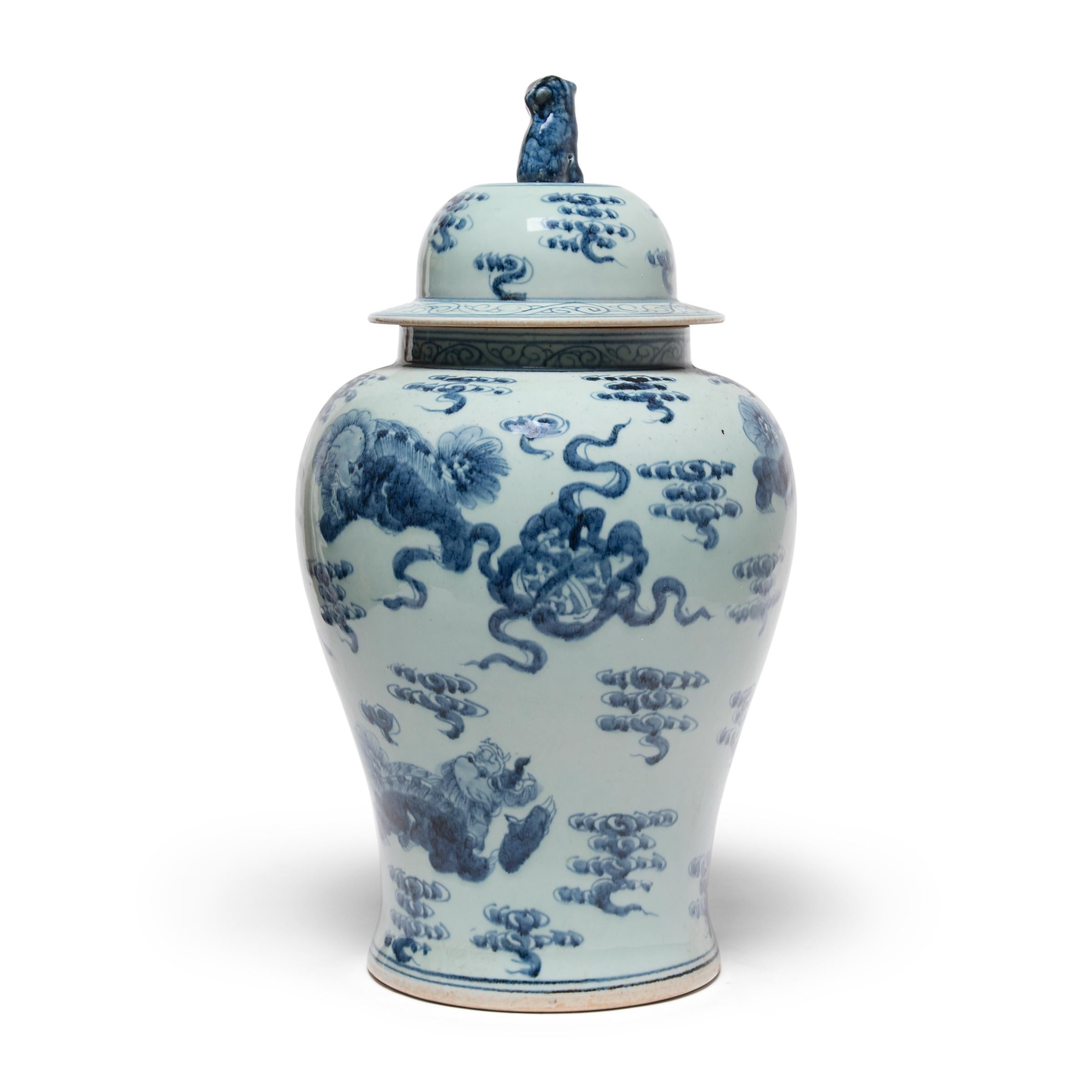 Glazed Chinese Blue and White Shizi Jar