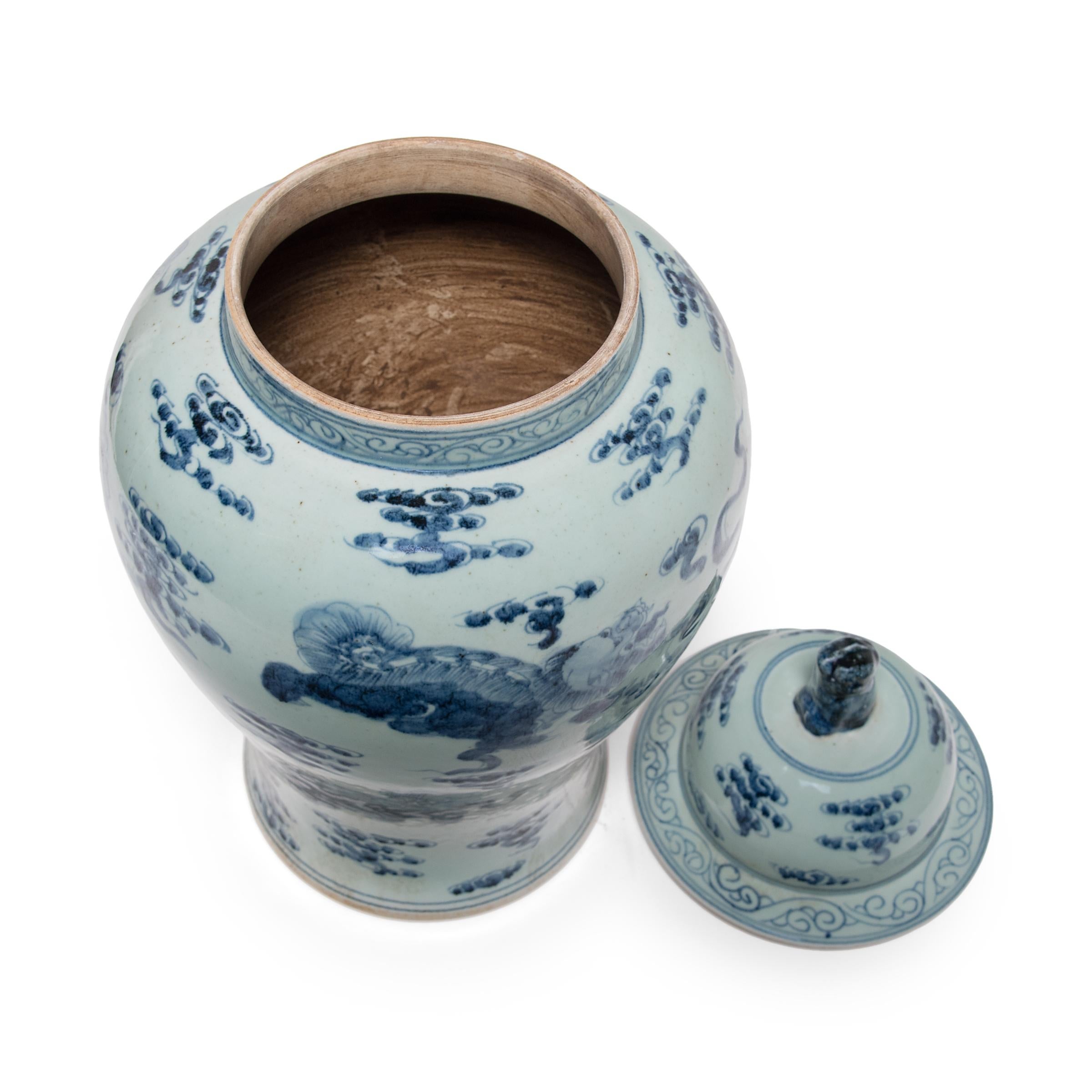 Contemporary Chinese Blue and White Shizi Jar