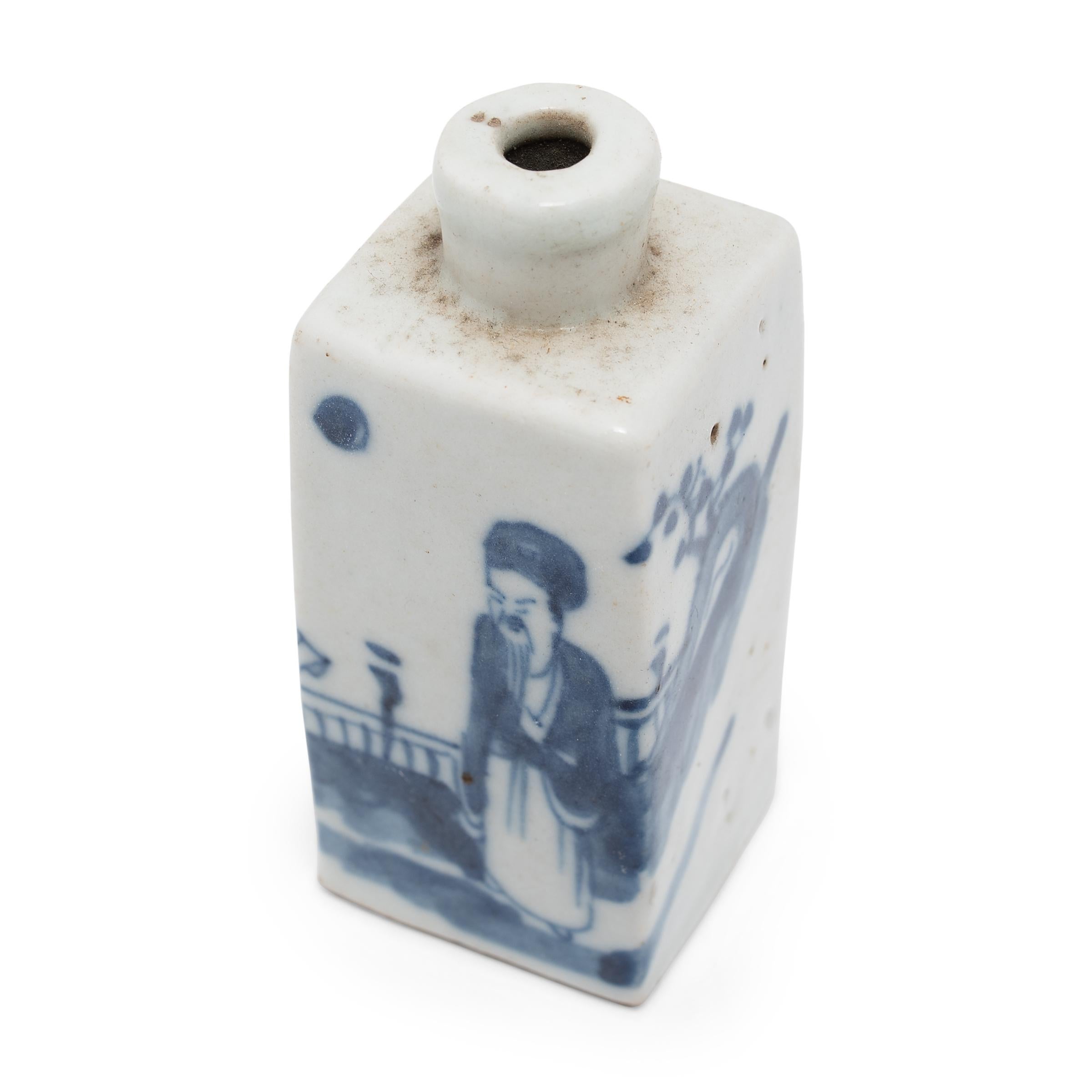 Glazed Chinese Blue and White Snuff Bottle For Sale