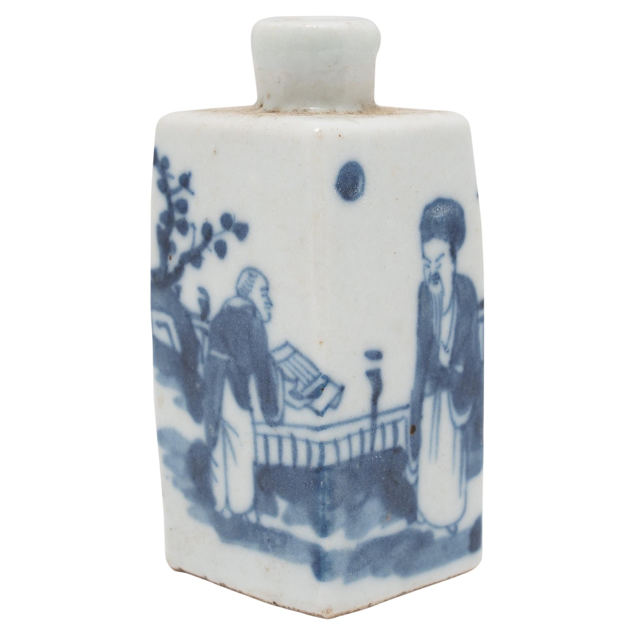 Bouteille à manchettes chinoise bleue et blanche