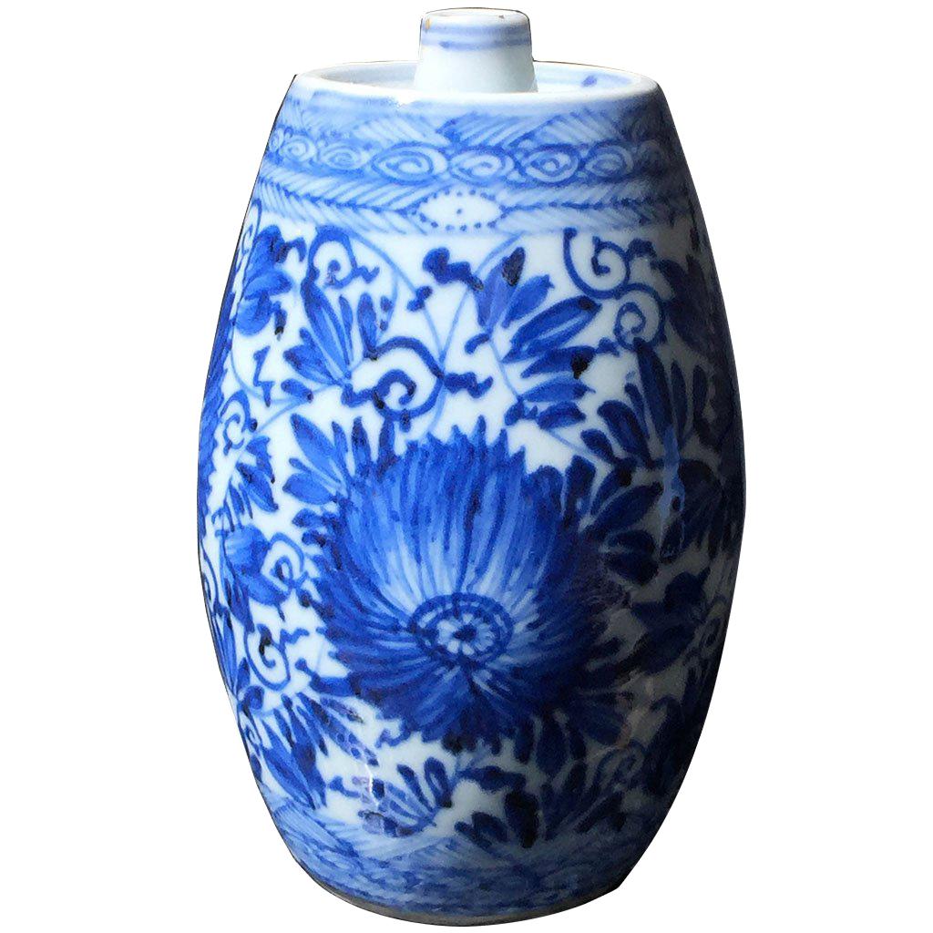 Bouteille en porcelaine bleue et blanche du 18ème siècle, Kangxi