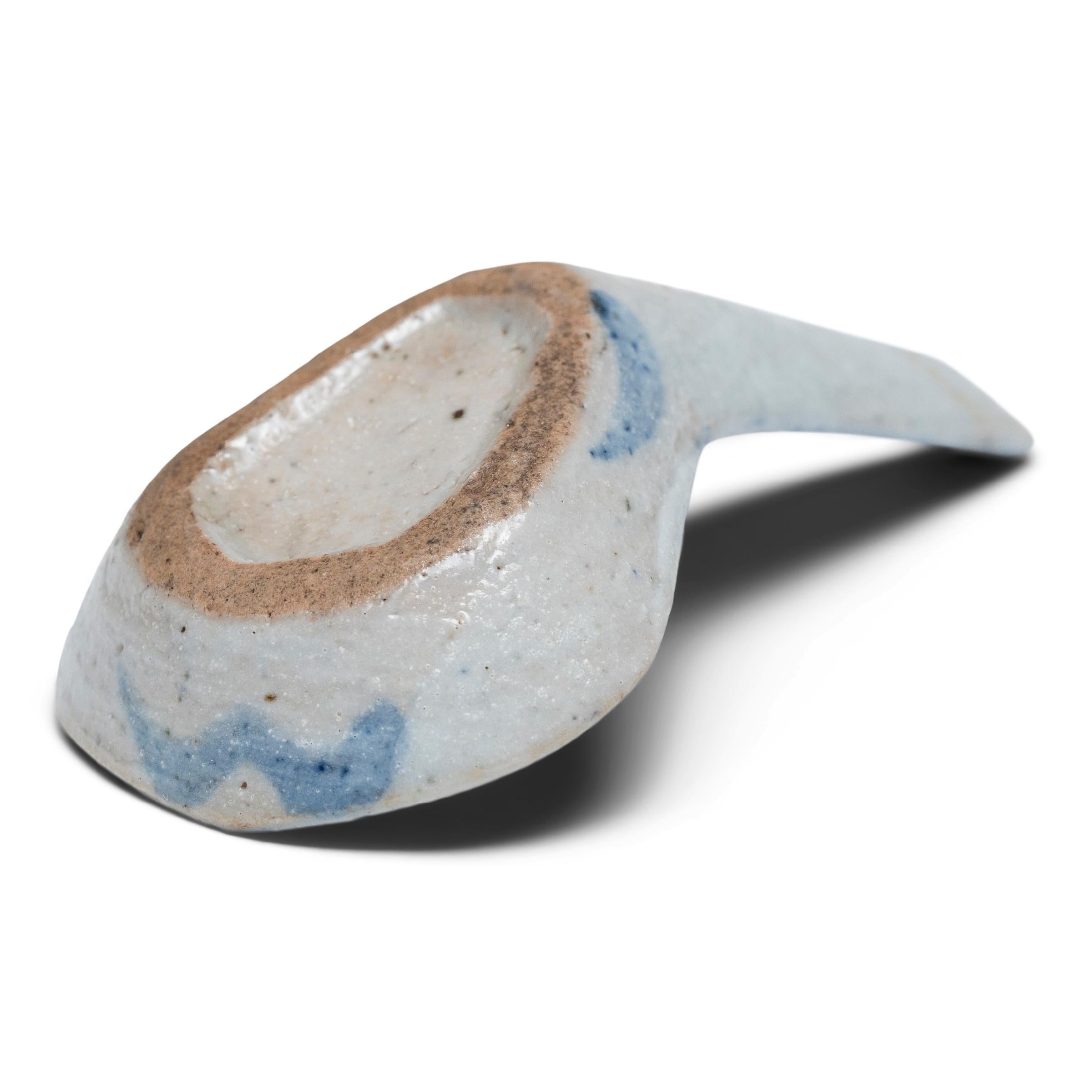 Glazed Chinese Blue and White Spoon, c. 1850 For Sale