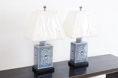 Chinese Blue and White Tea Caddy Jar Lamps