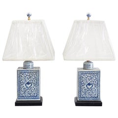 Chinese Blue and White Tea Caddy Jar Lamps