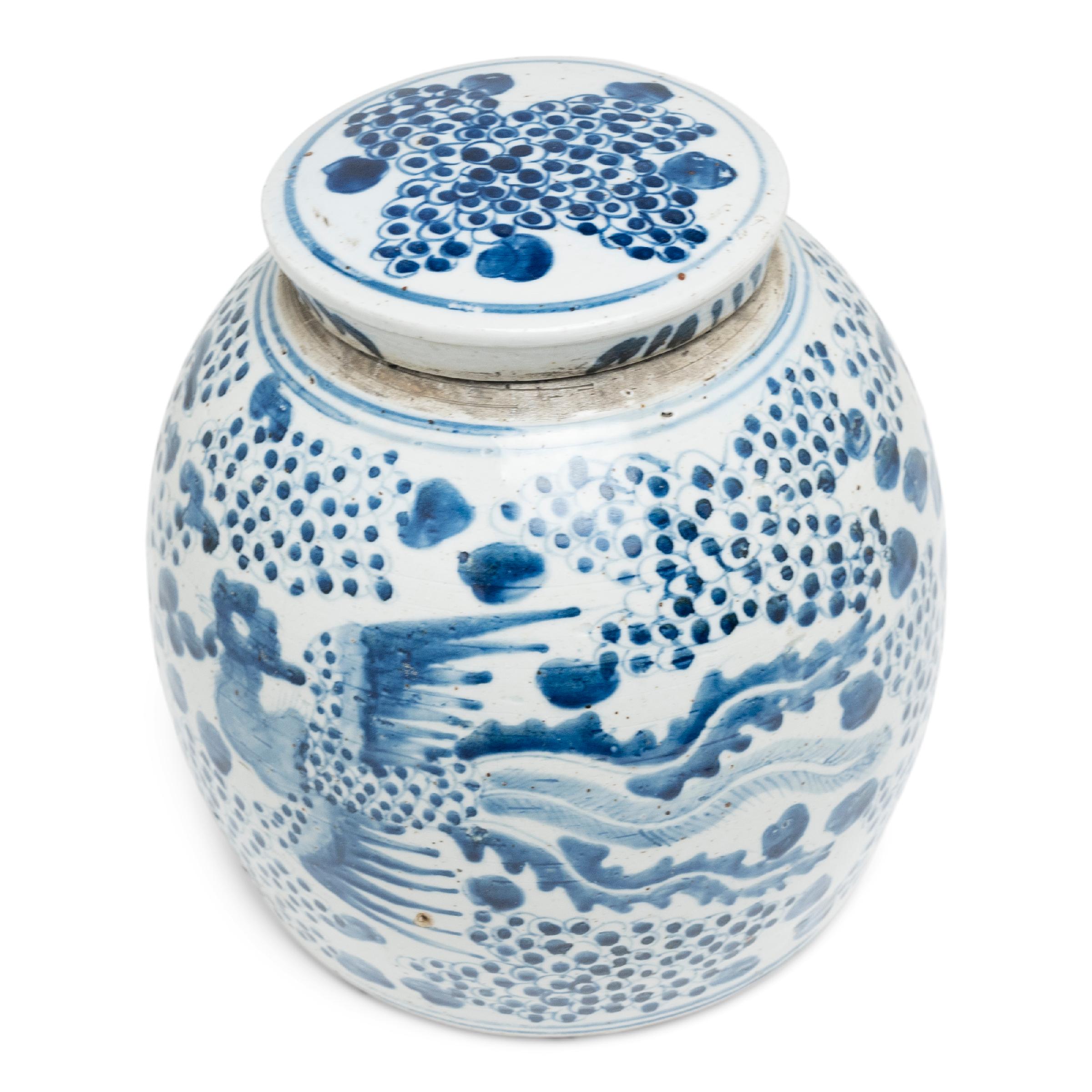 20th Century Chinese Blue and White Tea Jar, c. 1900 For Sale