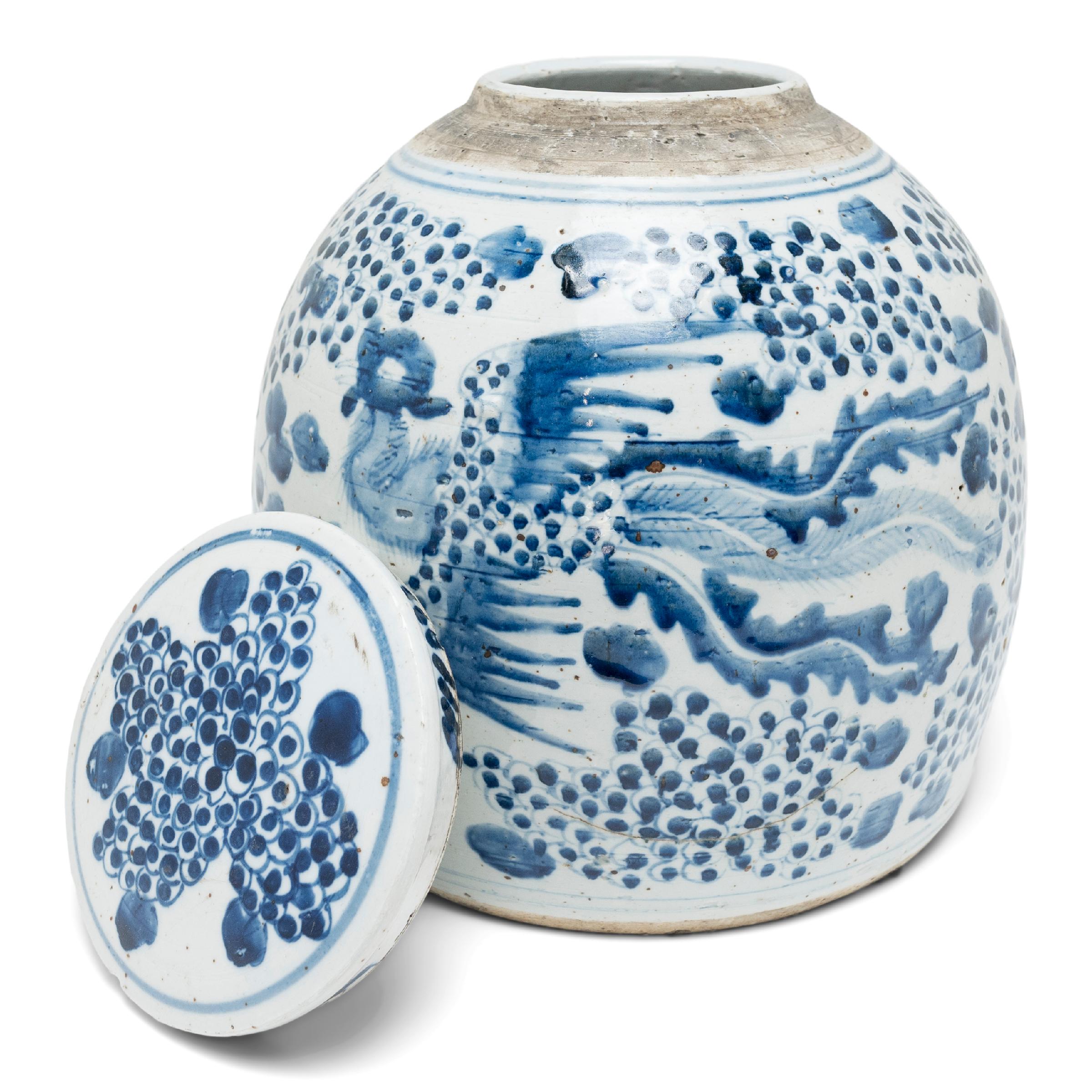 Porcelain Chinese Blue and White Tea Jar, c. 1900 For Sale