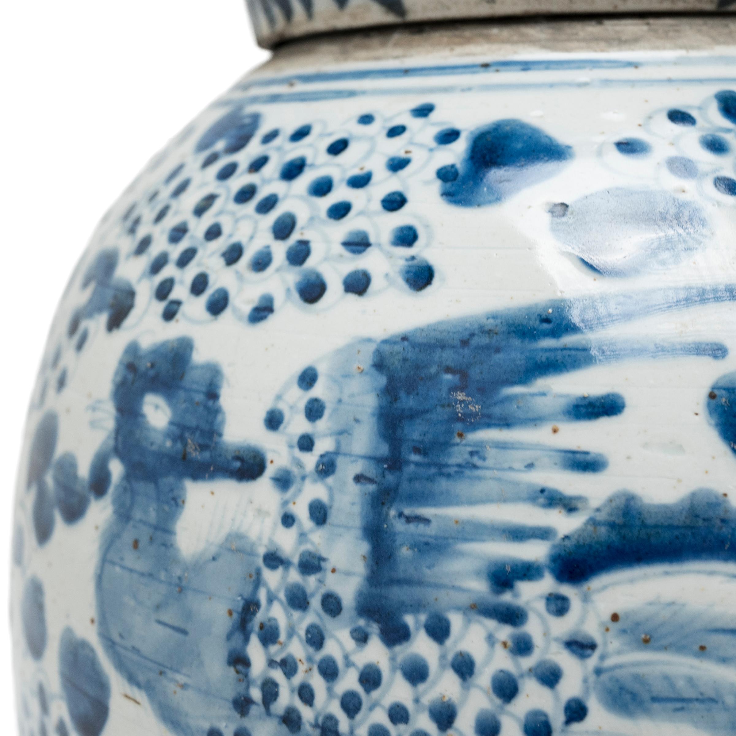 Chinese Blue and White Tea Jar, c. 1900 For Sale 1