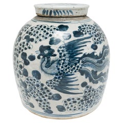 Used Chinese Blue and White Tea Jar, c. 1900