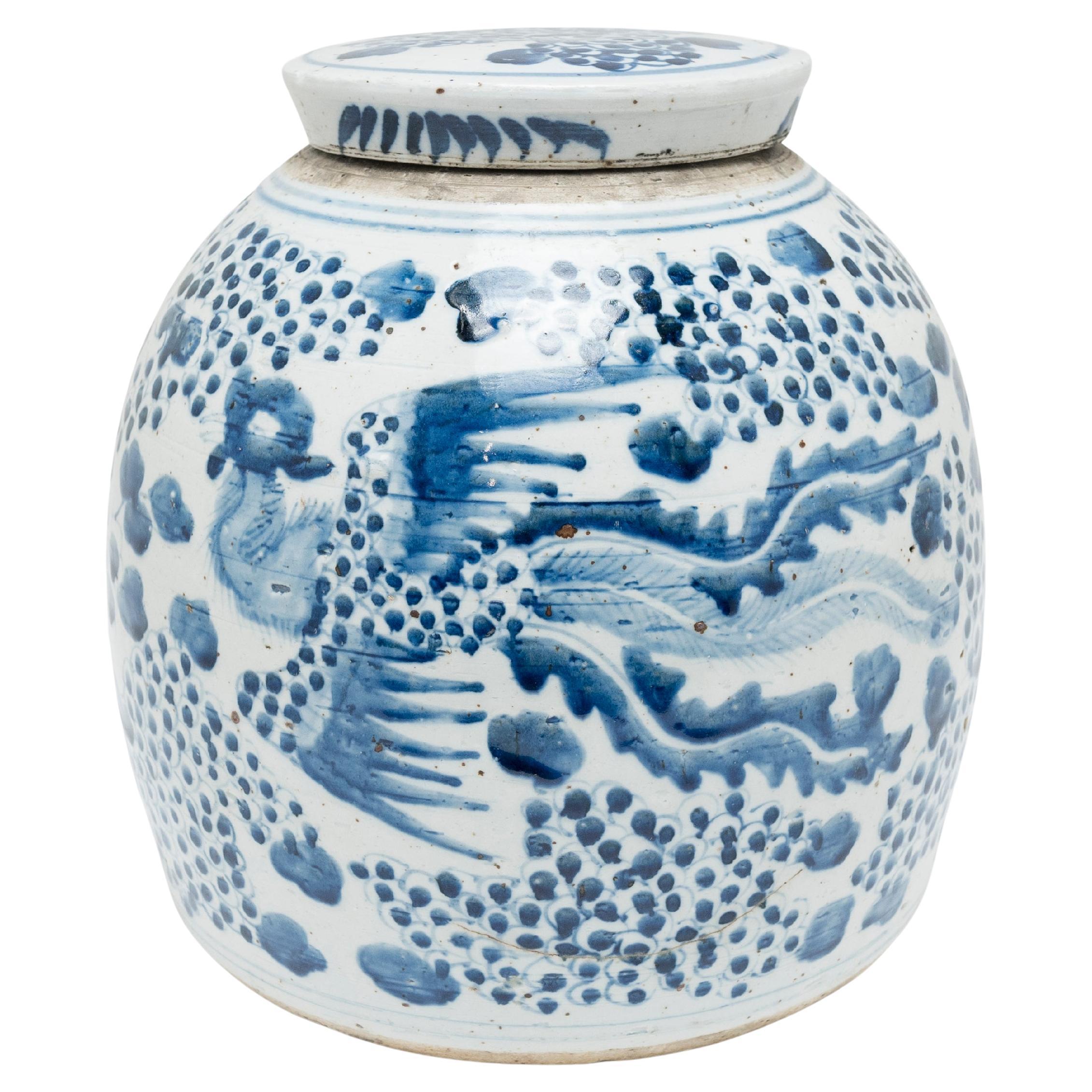 Chinese Blue and White Tea Jar, c. 1900 For Sale