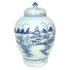 Chinese Blue and White Jar with Scenic Landscape