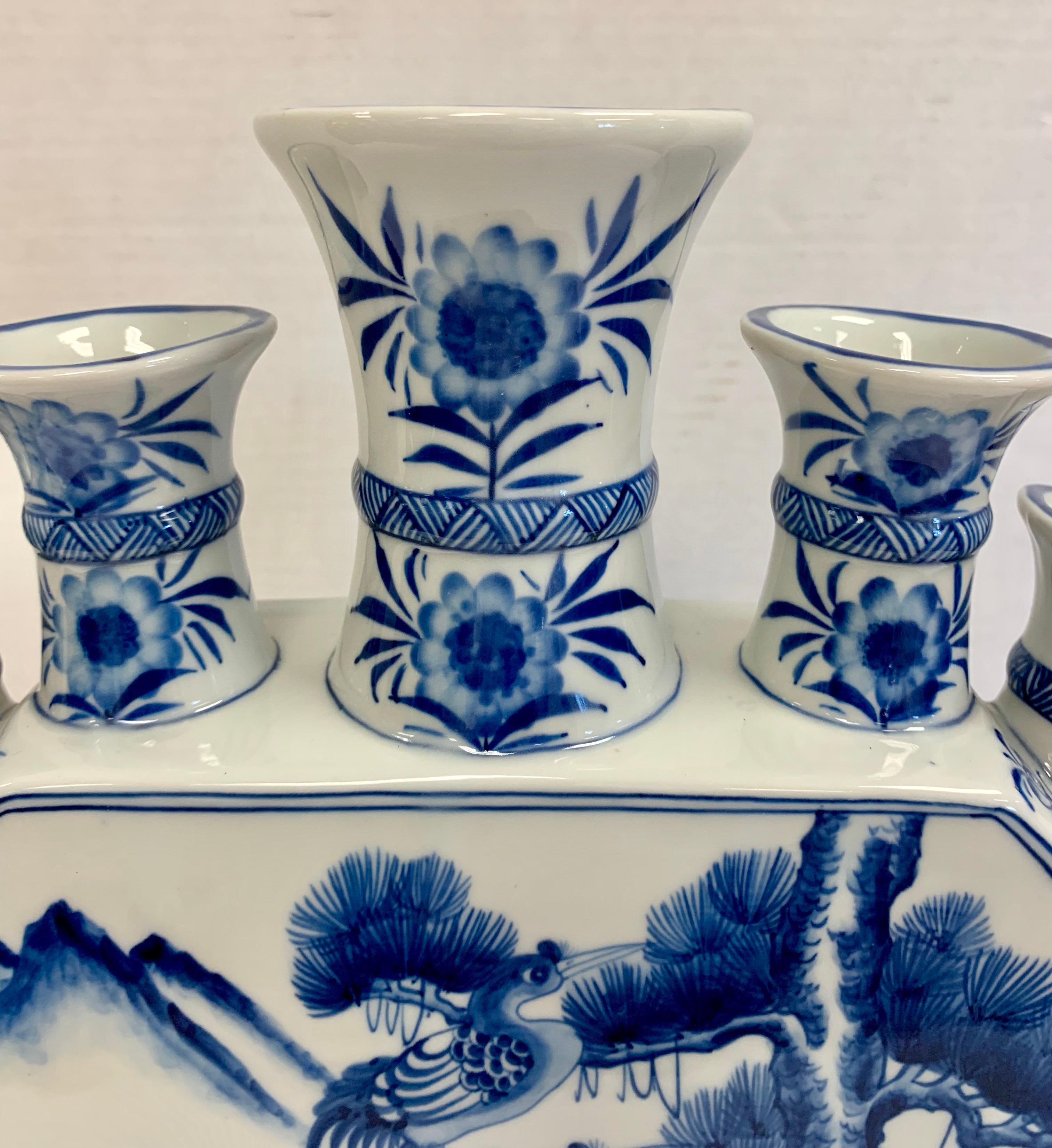 Magnificent five spout Chinese blue and white tulipiere vase.