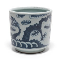 Chinese Blue and White Twin Dragons Brush Pot