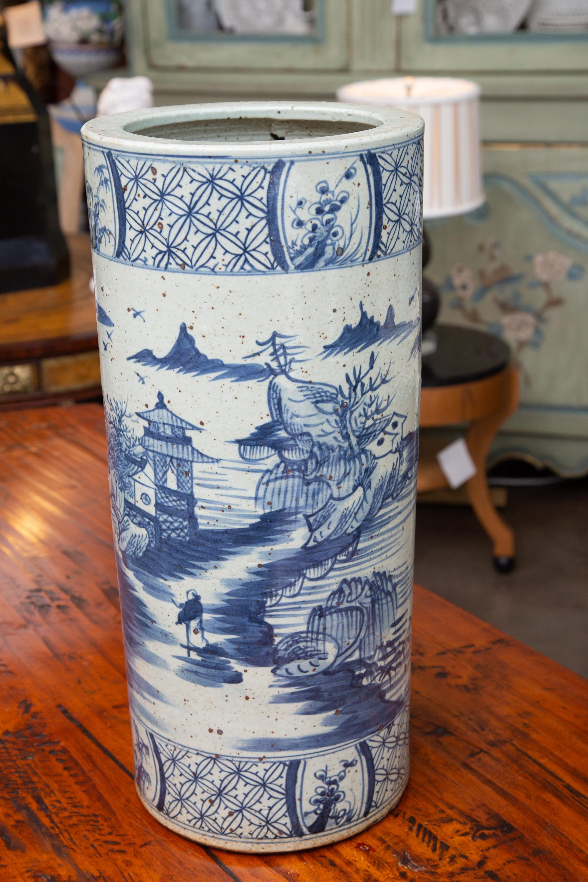 Hand-Painted Chinese Blue and White Umbrella Circular Stand