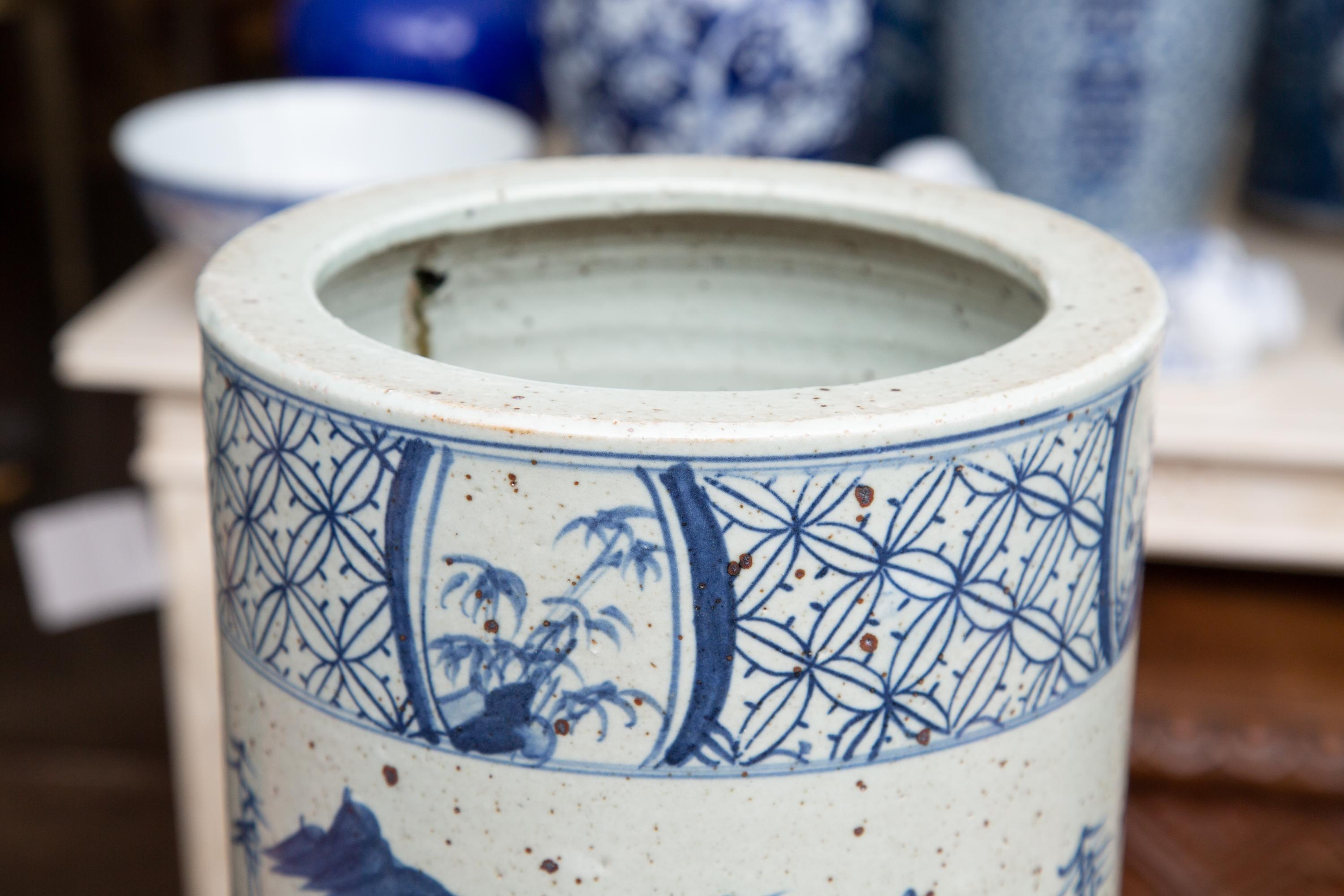 20th Century Chinese Blue and White Umbrella Circular Stand