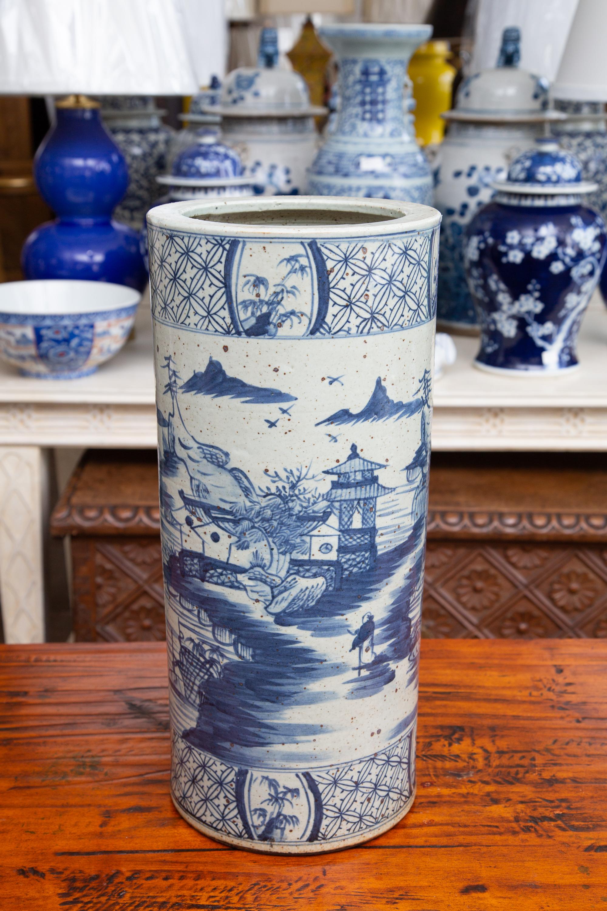 Ceramic Chinese Blue and White Umbrella Circular Stand
